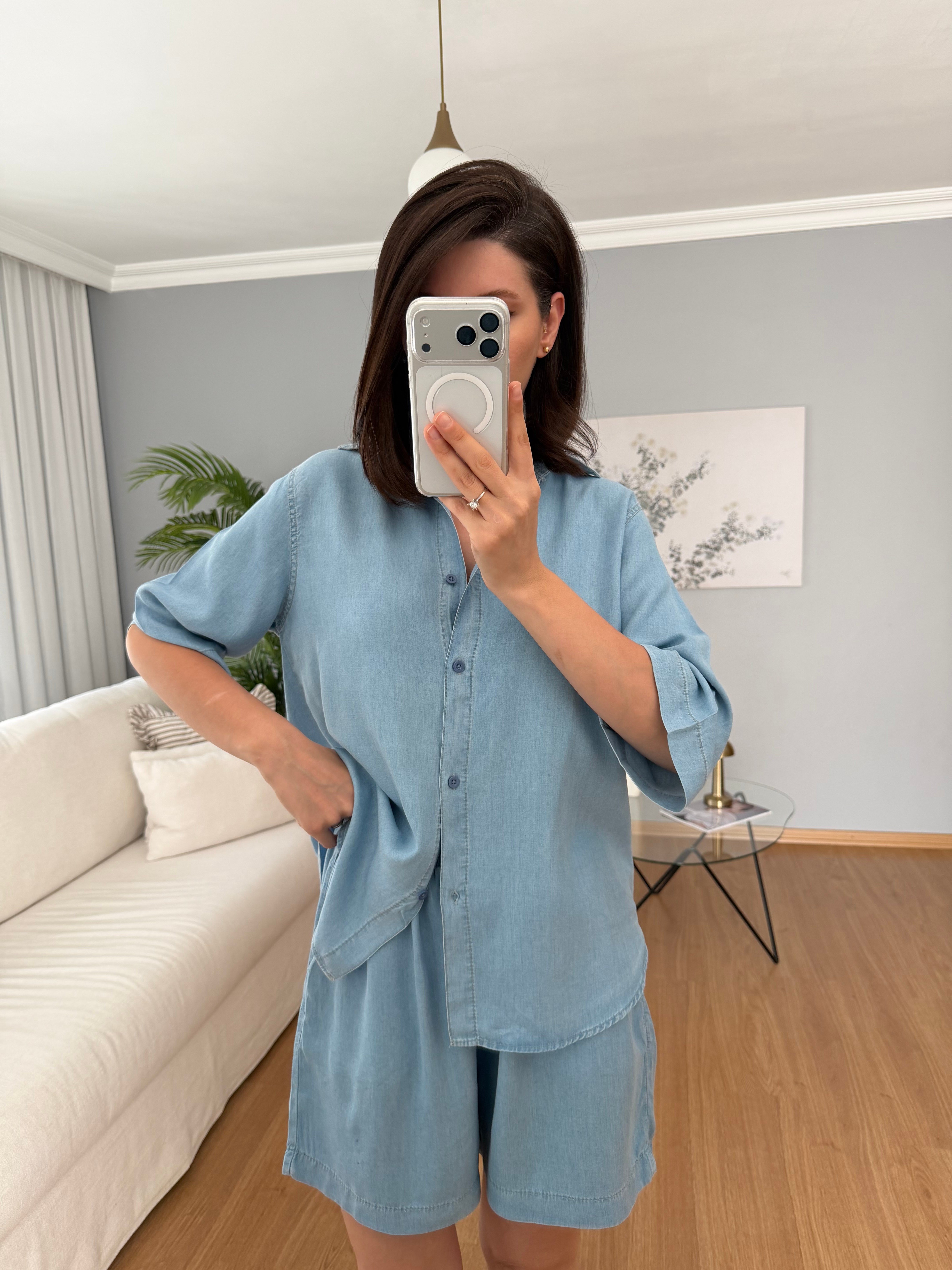 Paline Açık Denim Rengi Şortlu Takım