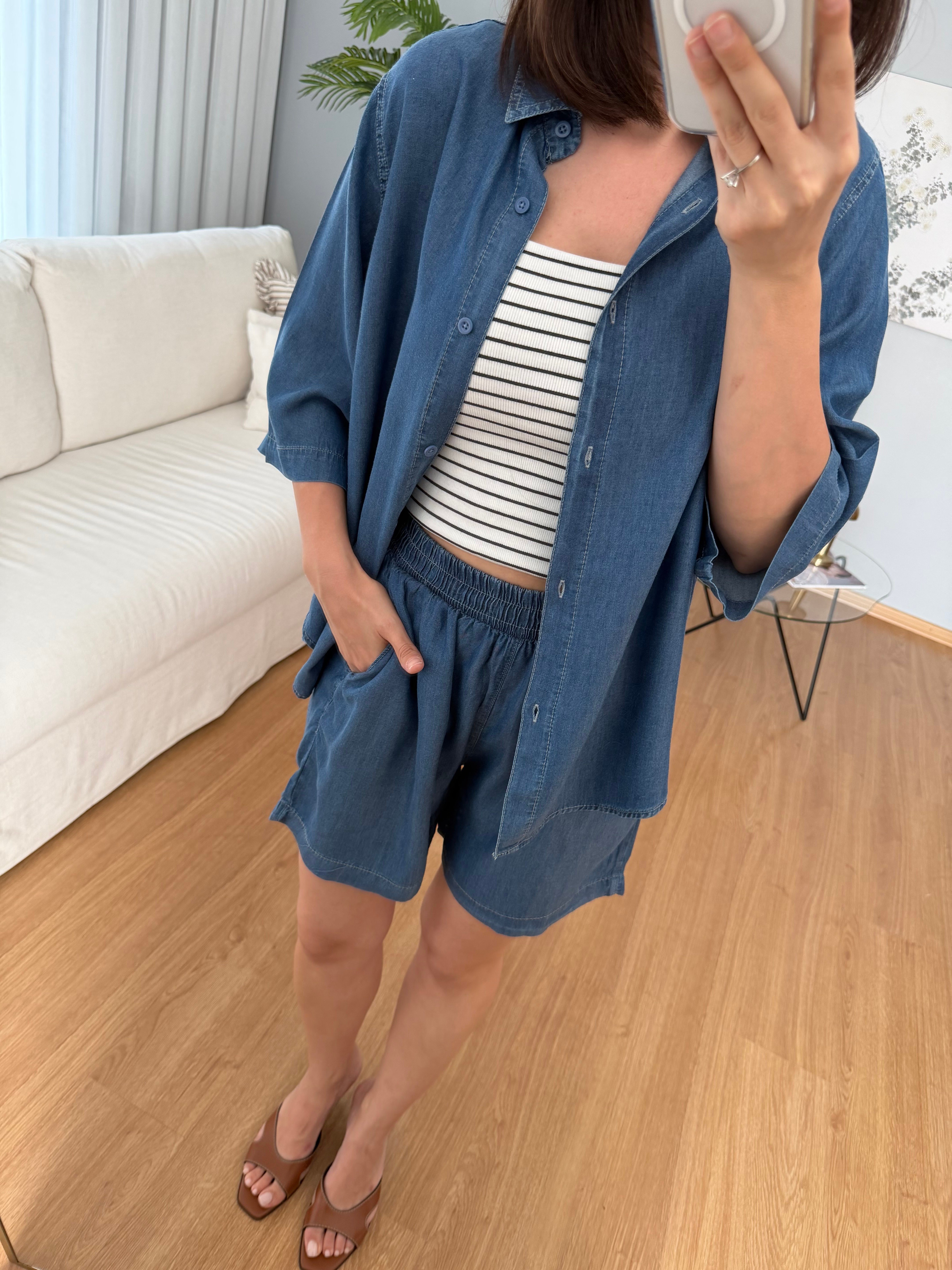 Paline Denim Rengi Şortlu Takım