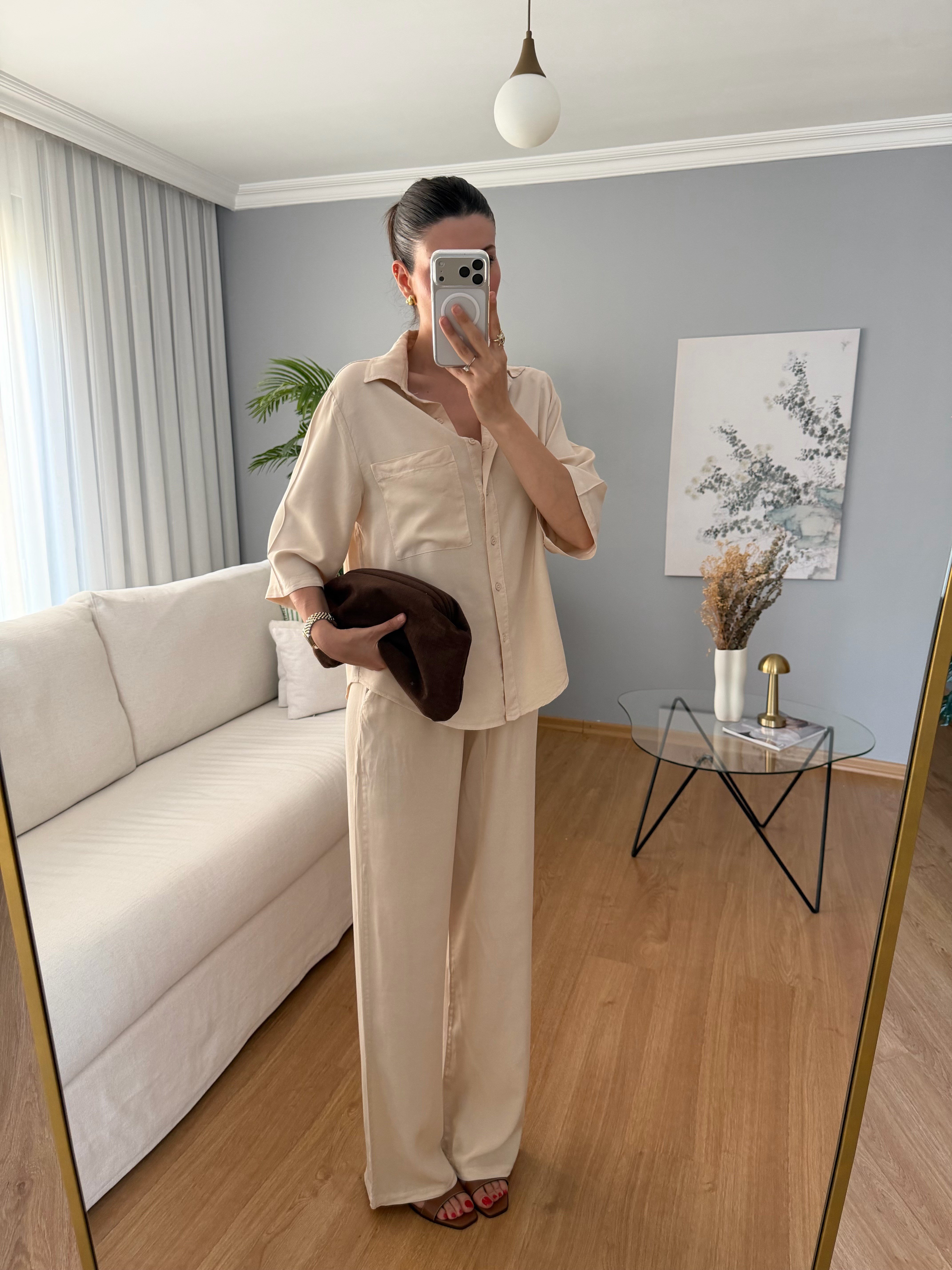 Paline Ekru Renk Tencel Takım