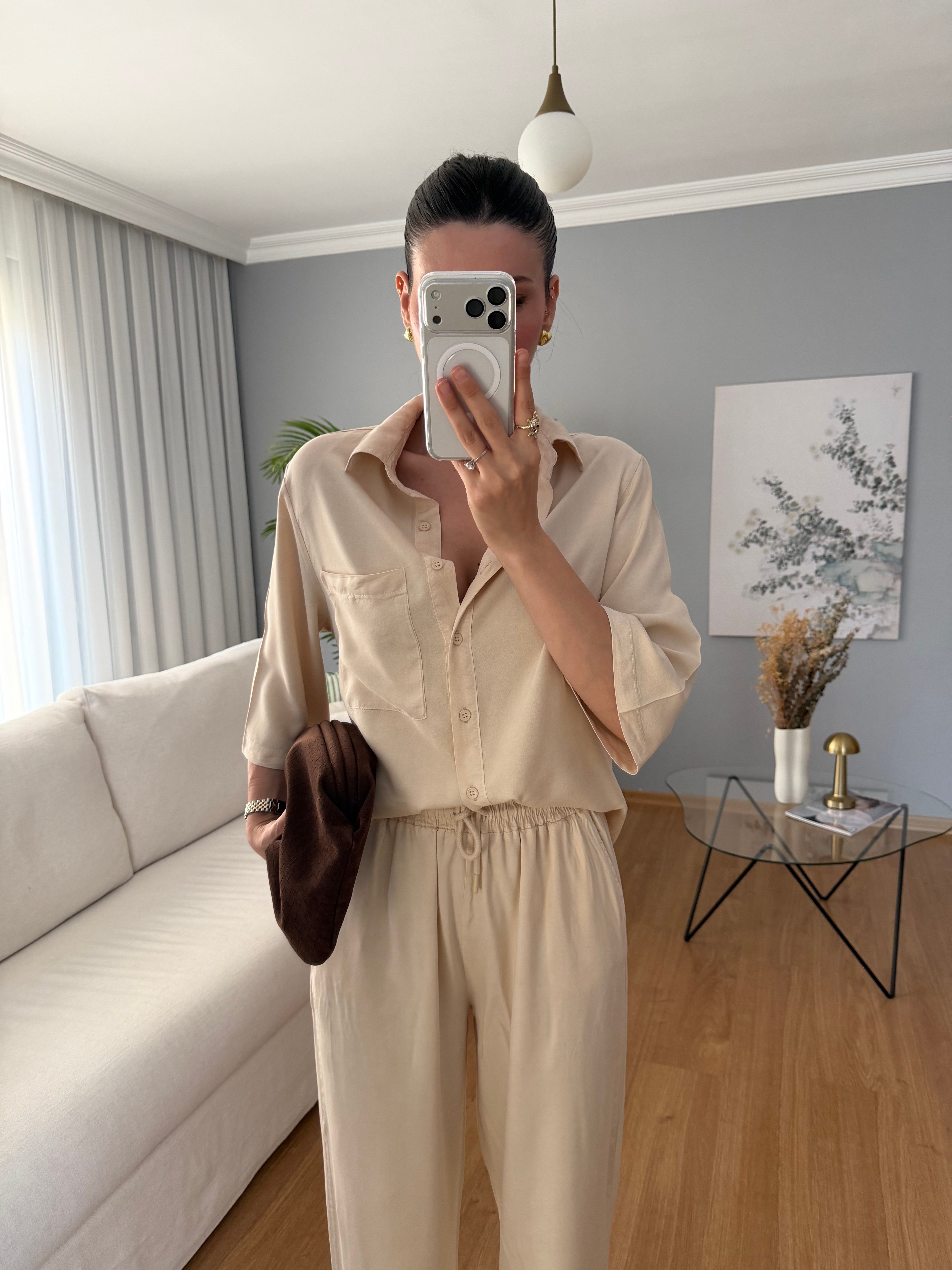 Paline Ekru Renk Tencel Takım