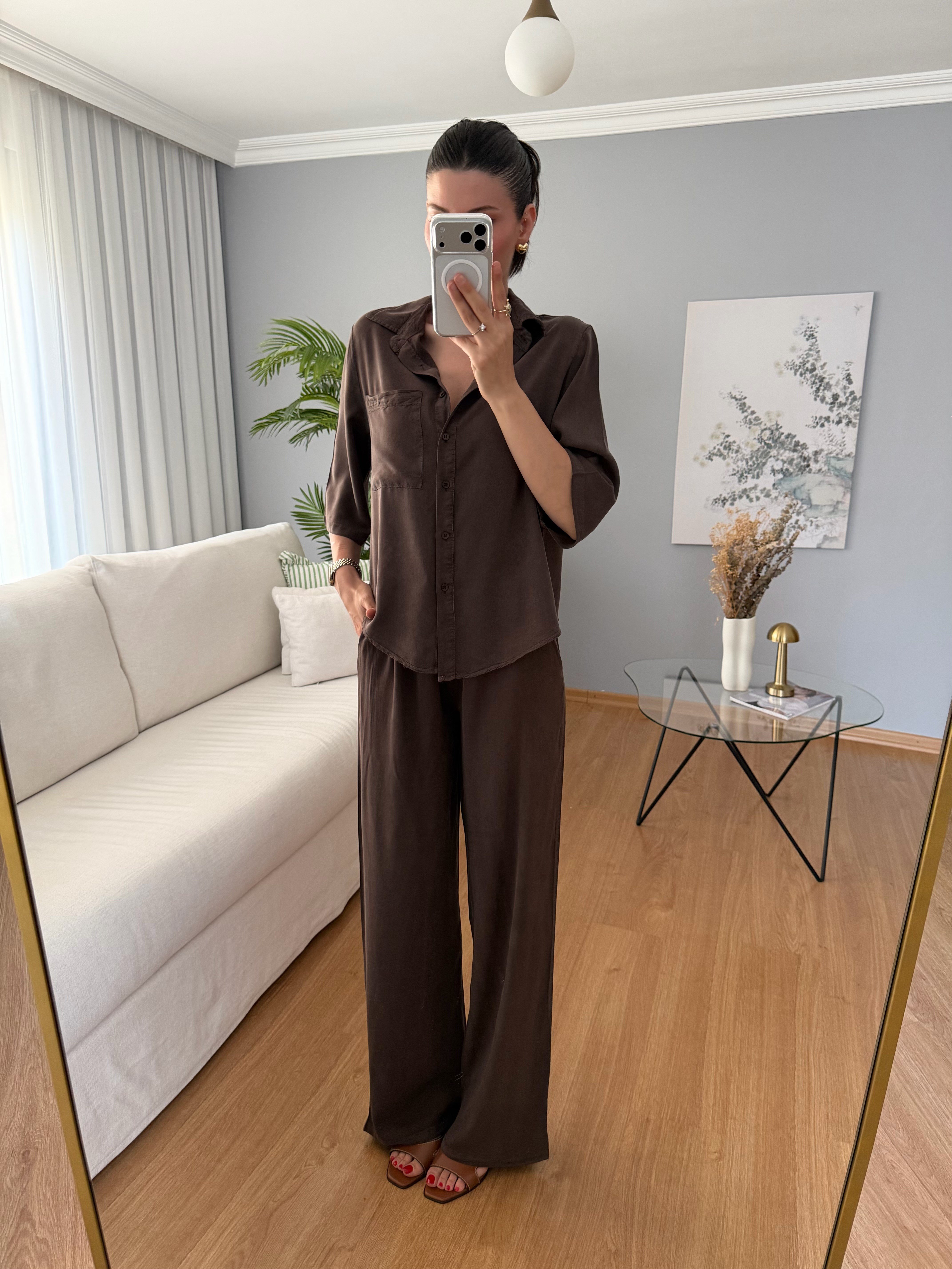 Paline Kahve Rengi Tencel Takım