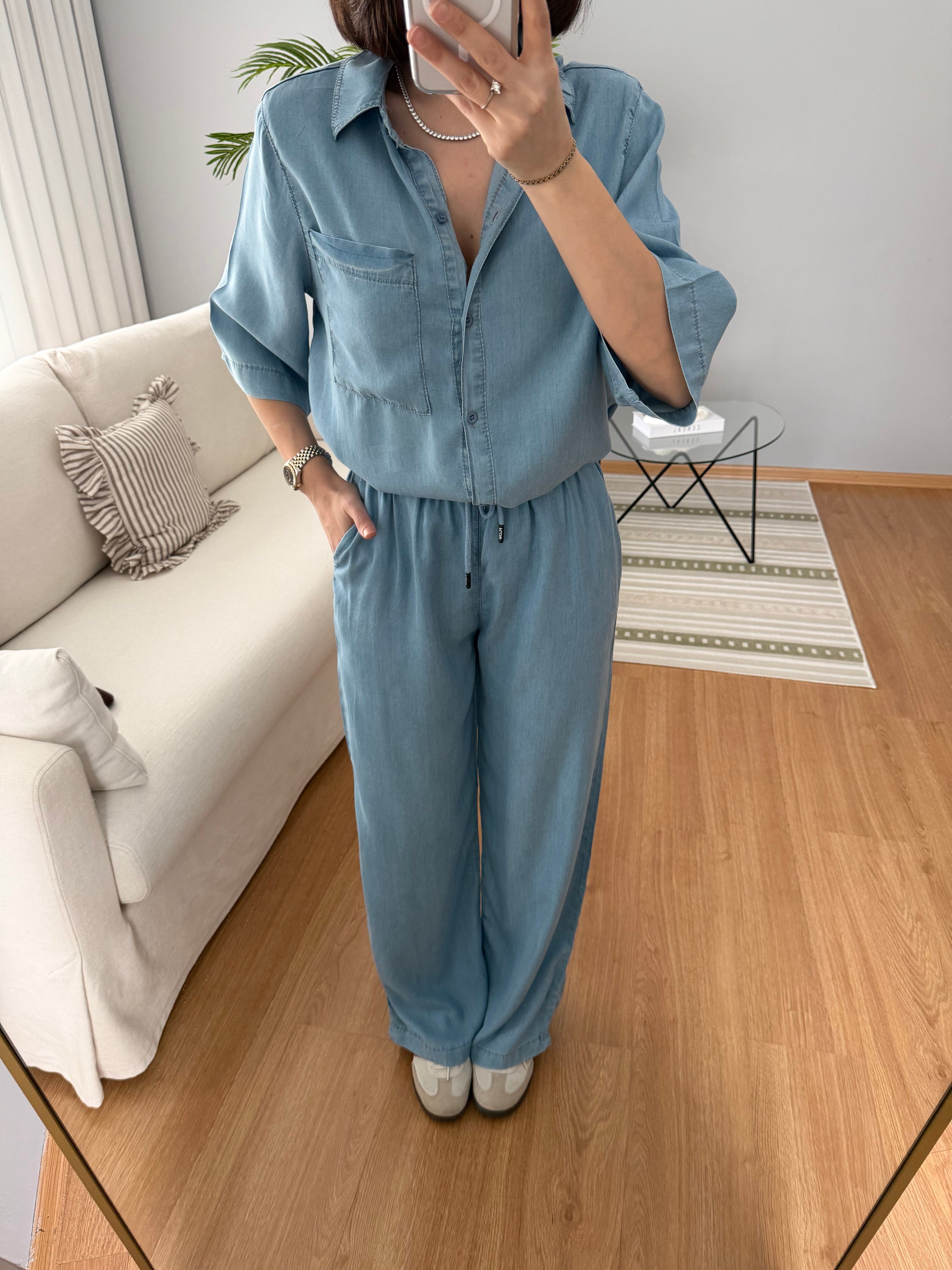 Paline Tencel Açık Denim Tengi Takım