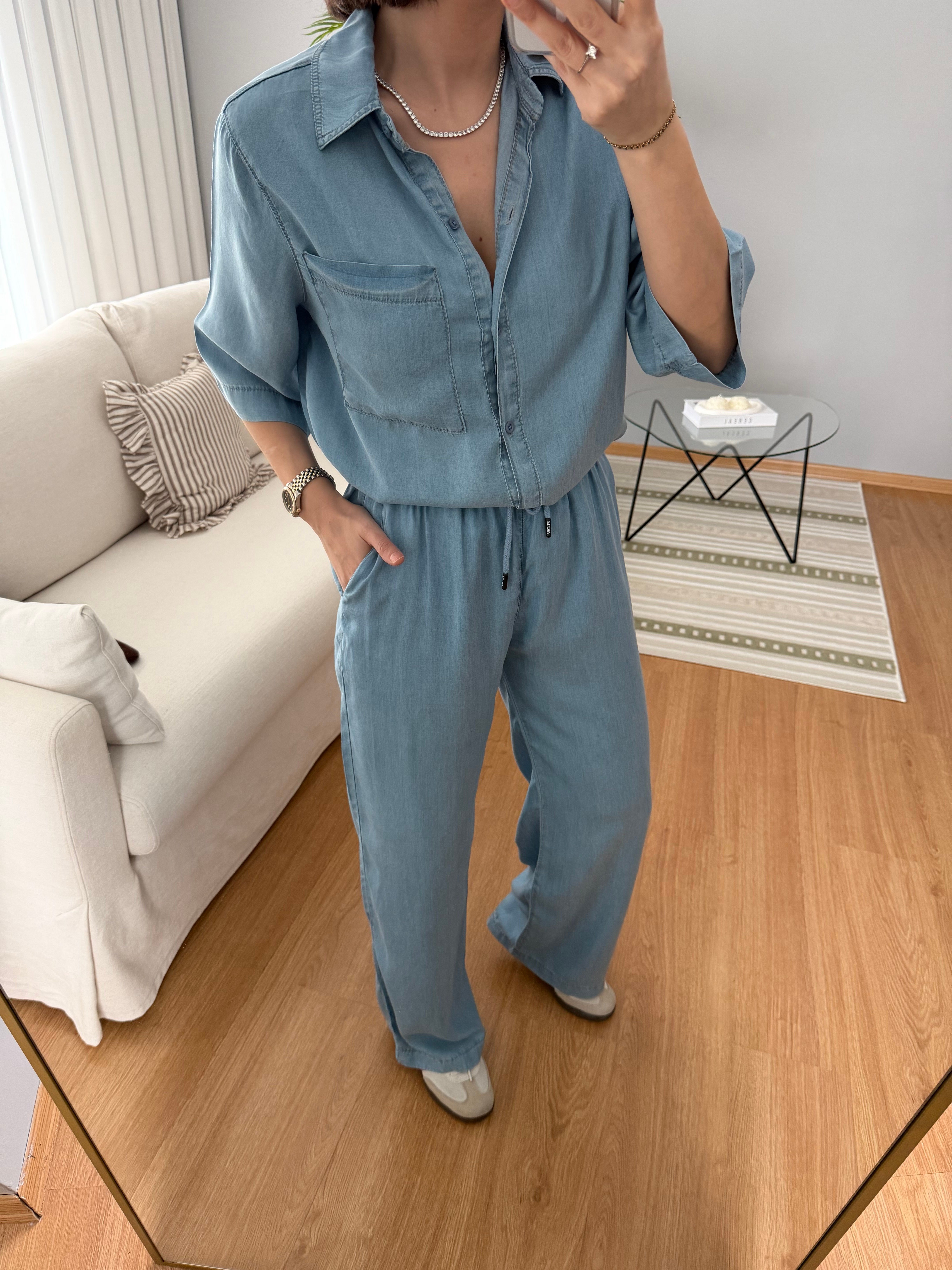 Paline Tencel Açık Denim Tengi Takım