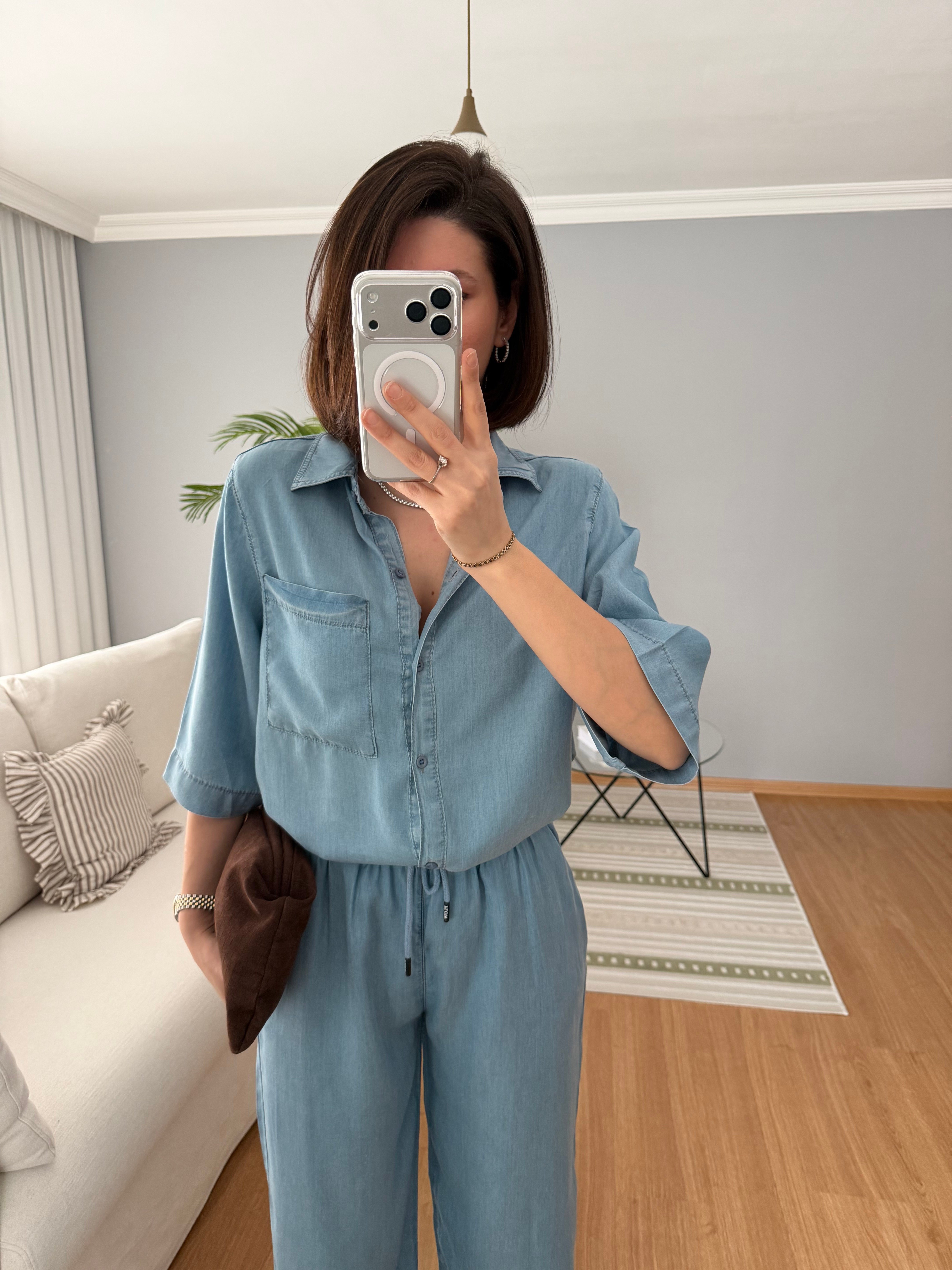 Paline Tencel Açık Denim Tengi Takım