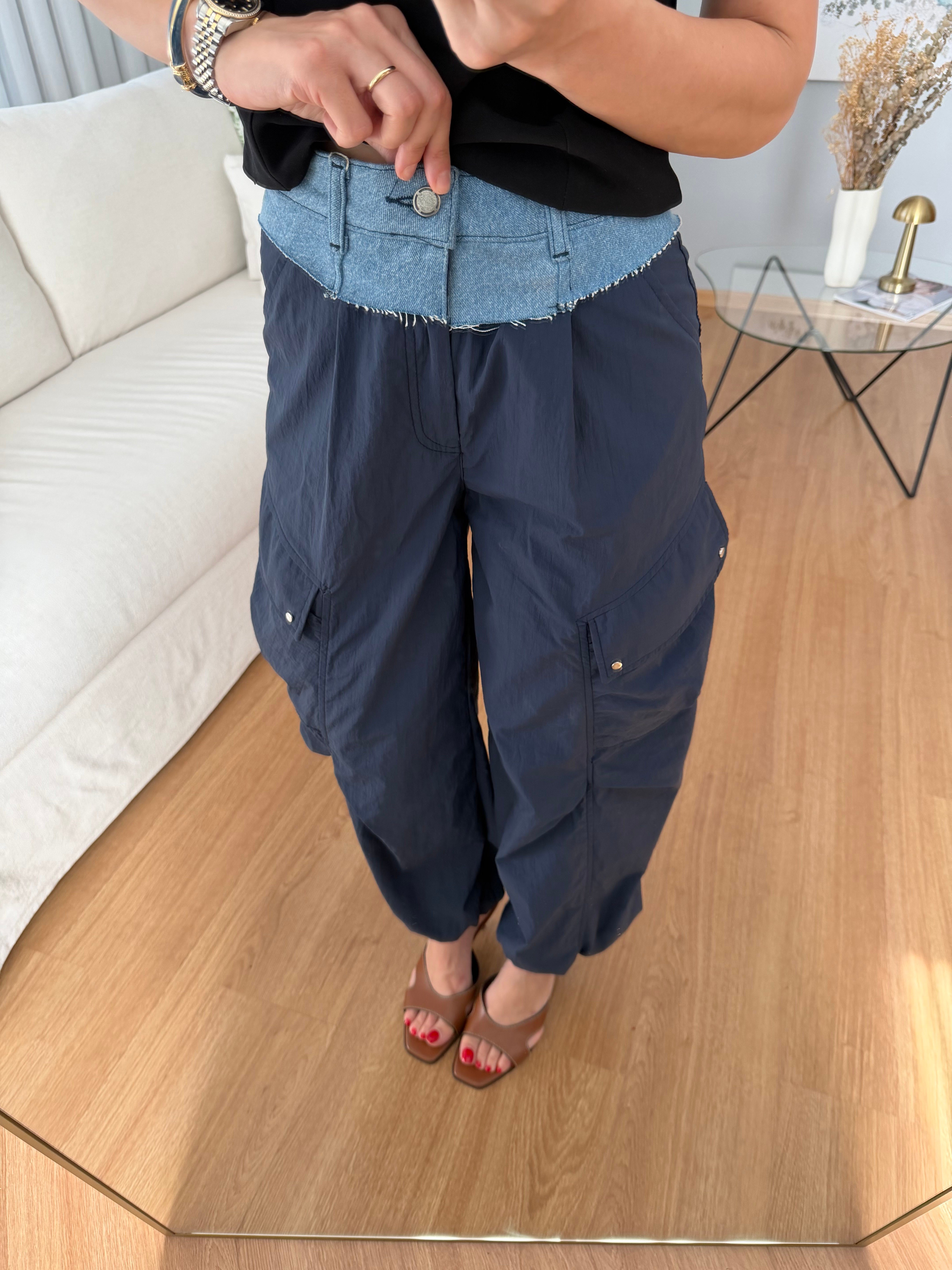 Parachute Denim Detaylı Lacivert Renk Kargo Pantolon