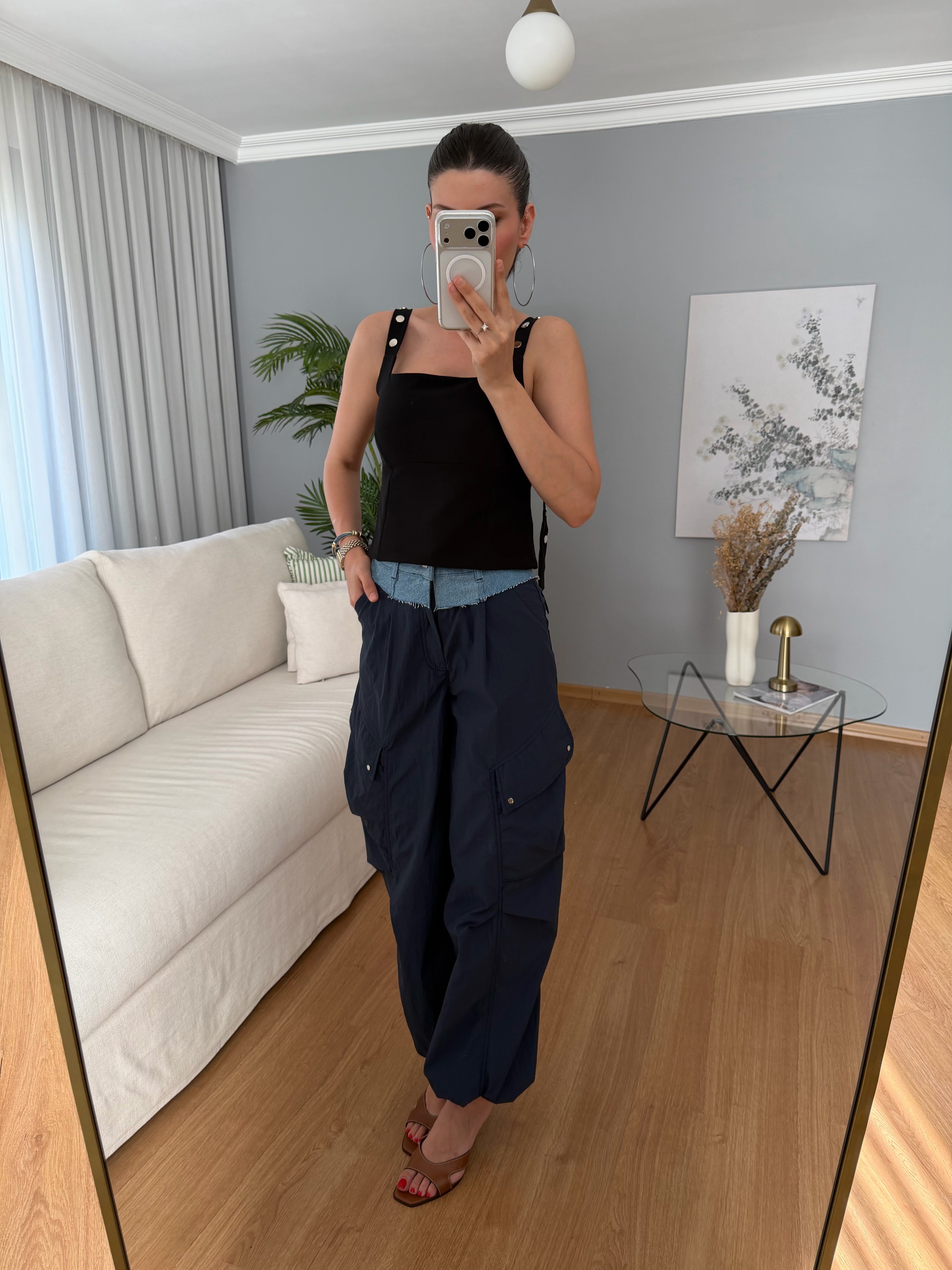 Parachute Denim Detaylı Lacivert Renk Kargo Pantolon