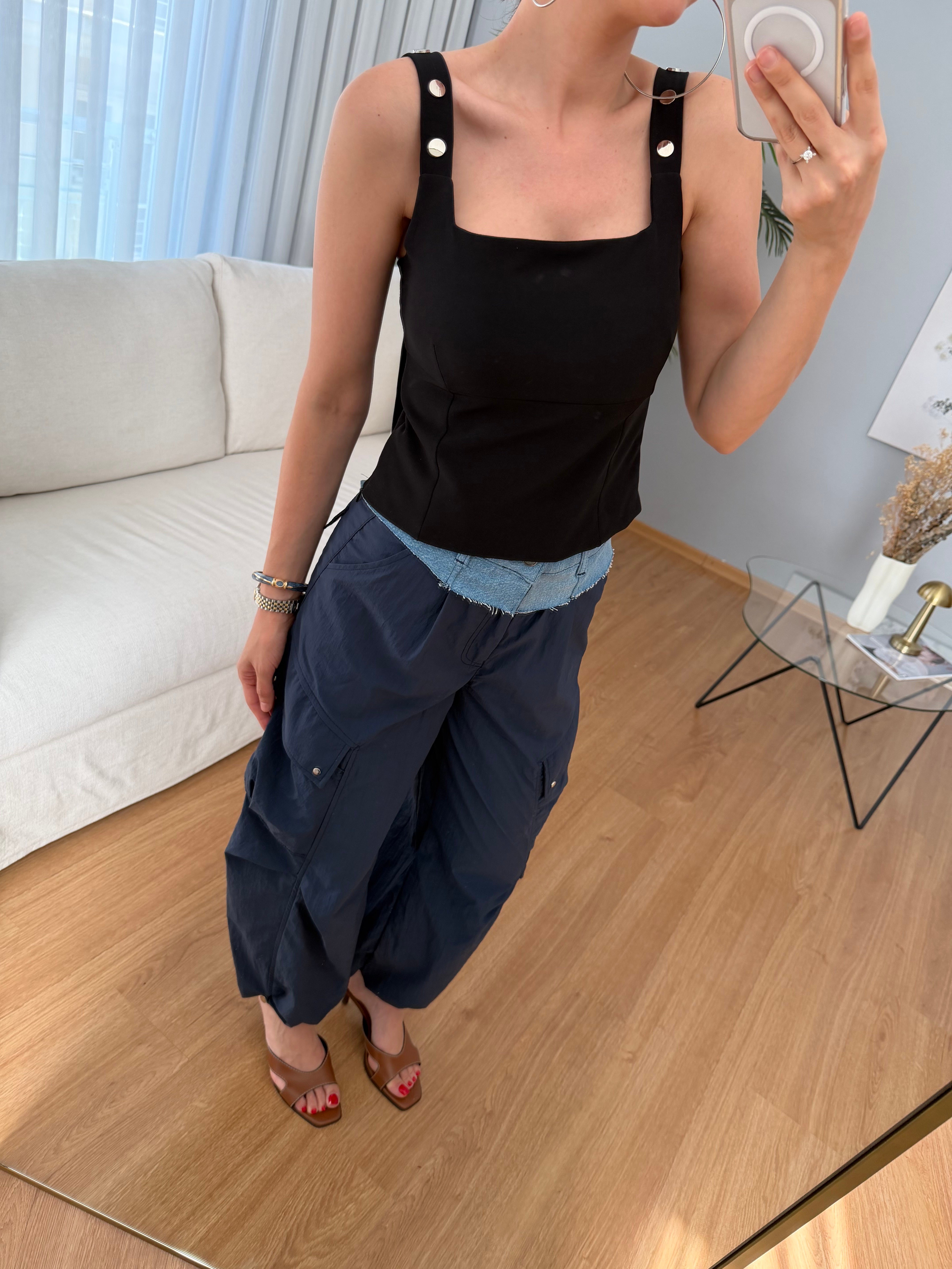 Parachute Denim Detaylı Lacivert Renk Kargo Pantolon