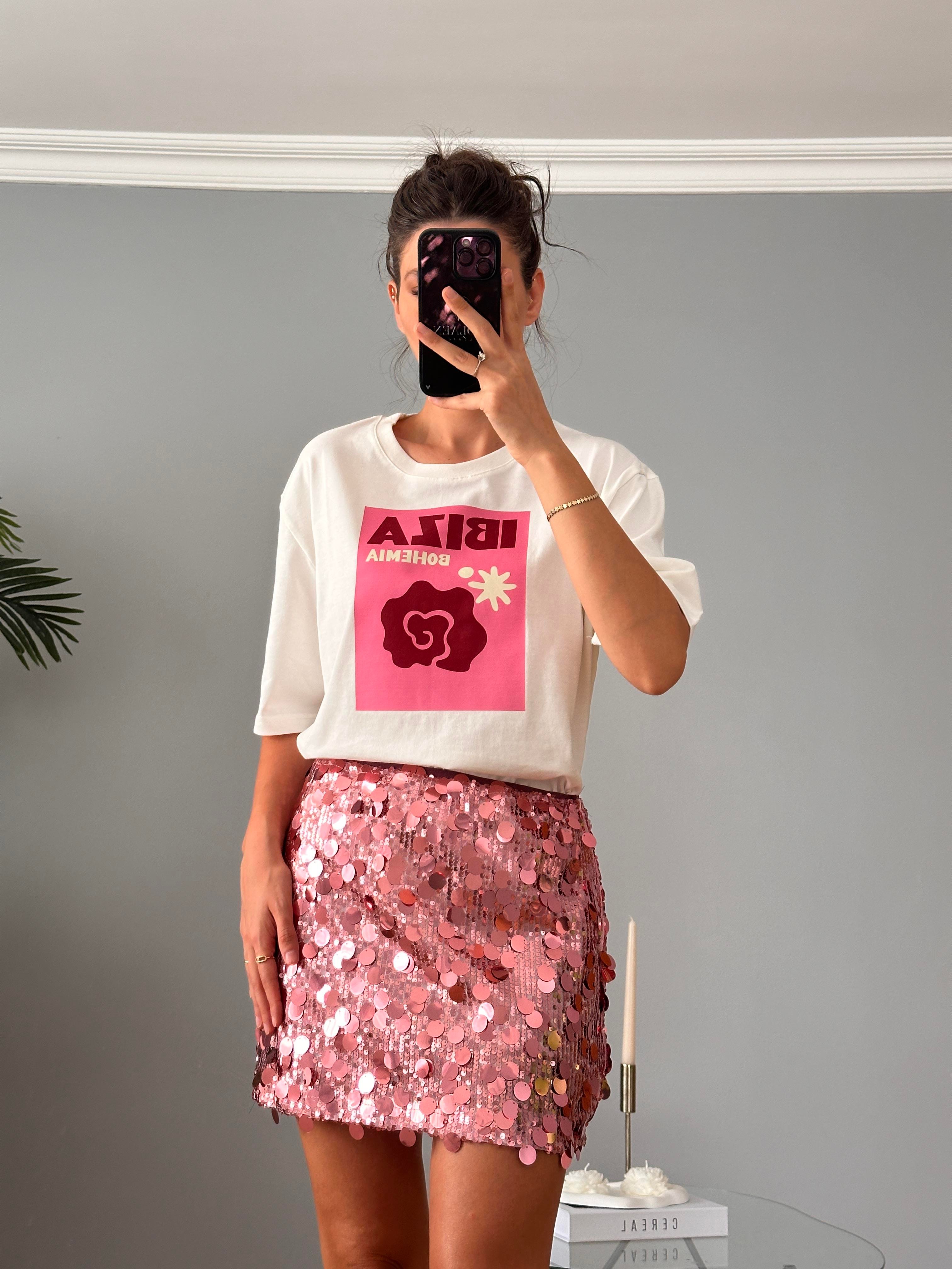 Pembe Pul Payet Etek