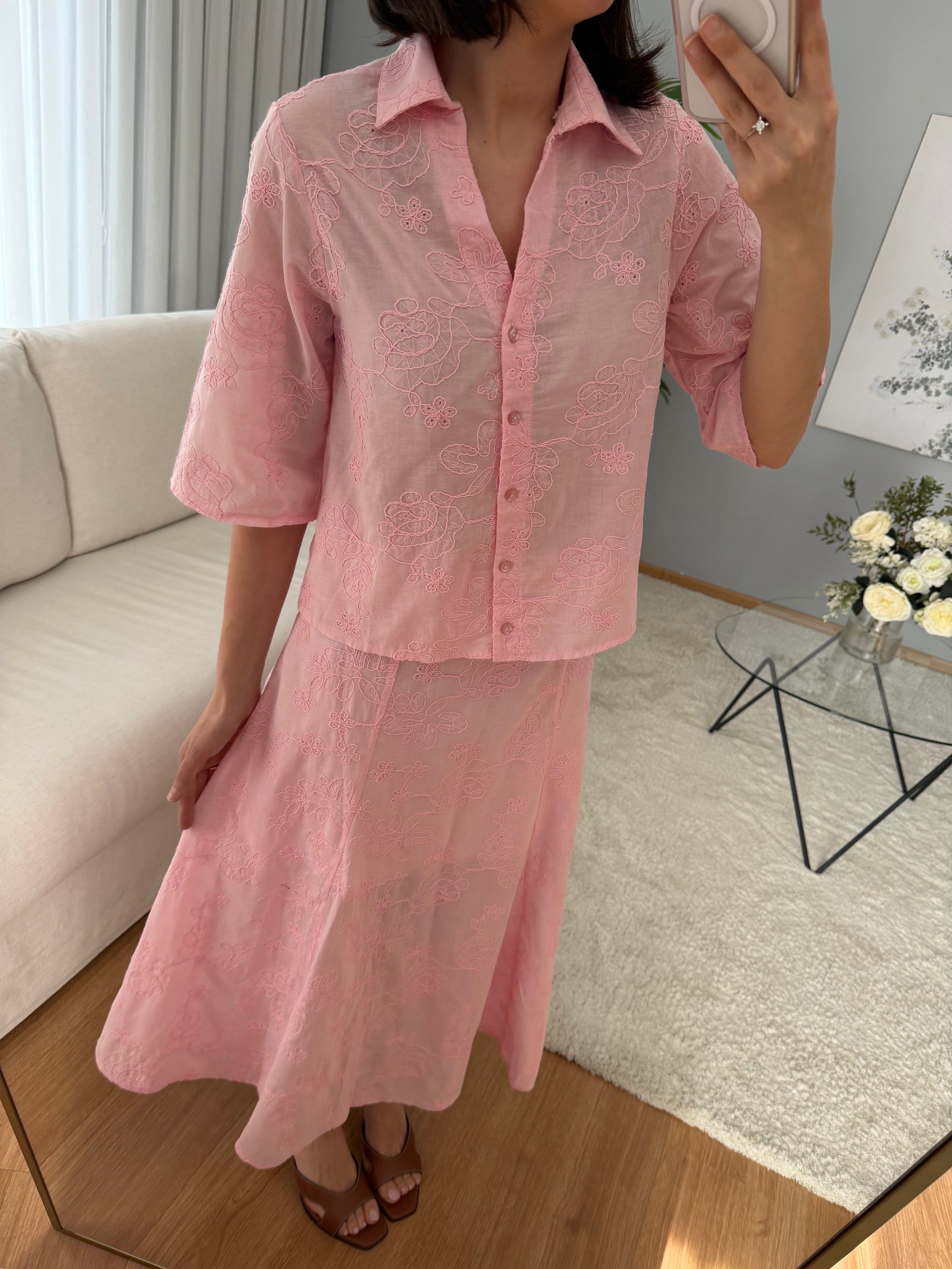 Pembe Renk Fisto Gömlek Etek Takım