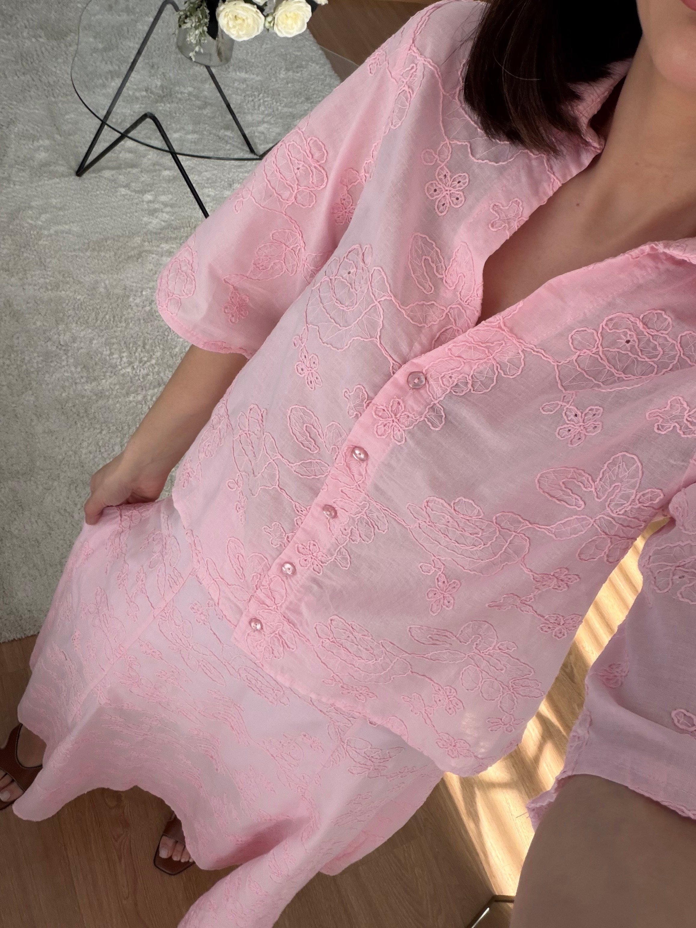 Pembe Renk Fisto Gömlek Etek Takım