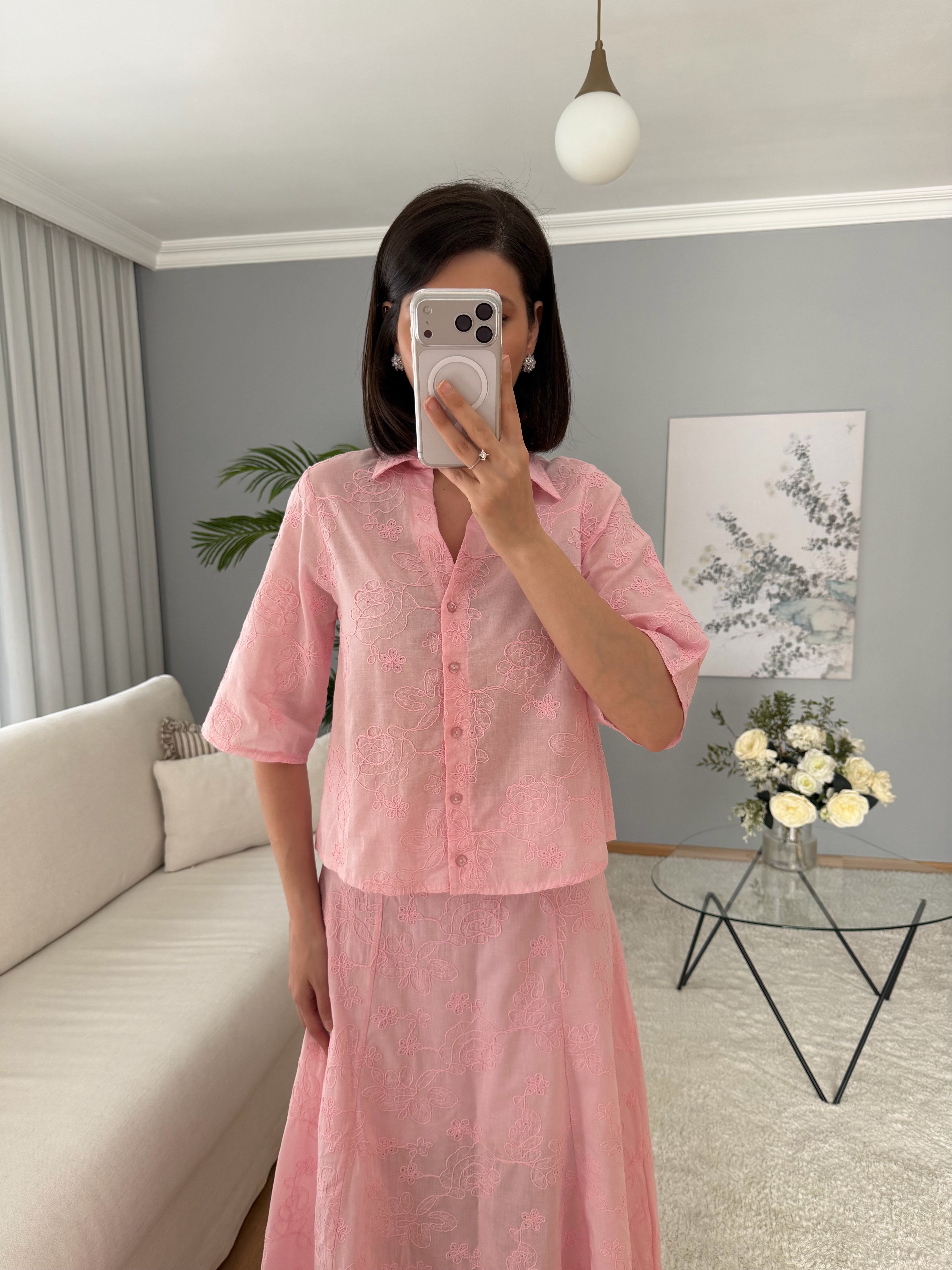 Pembe Renk Fisto Gömlek Etek Takım
