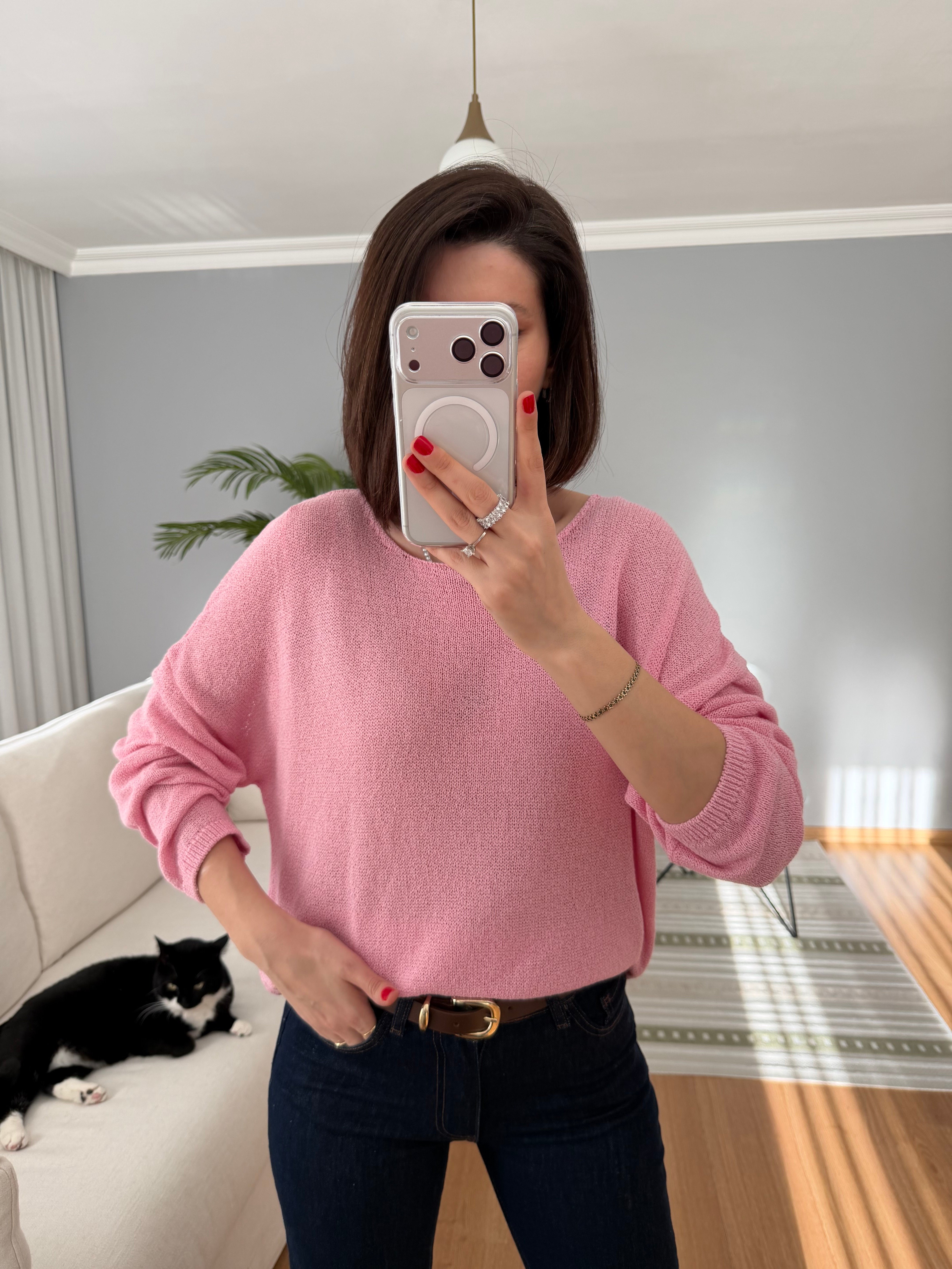 Pembe Renk Merserize Triko