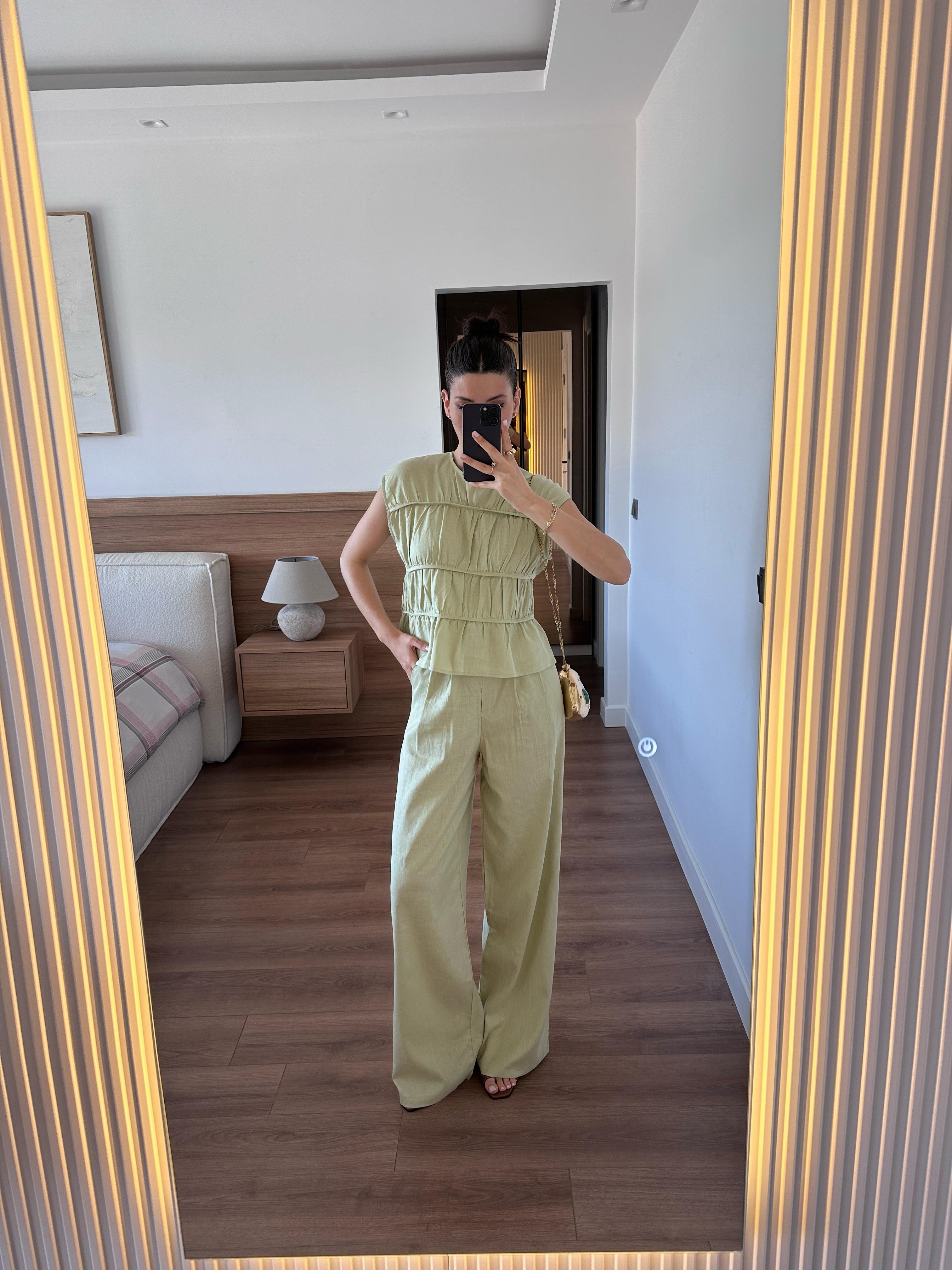 Peony Mint Keten Takım