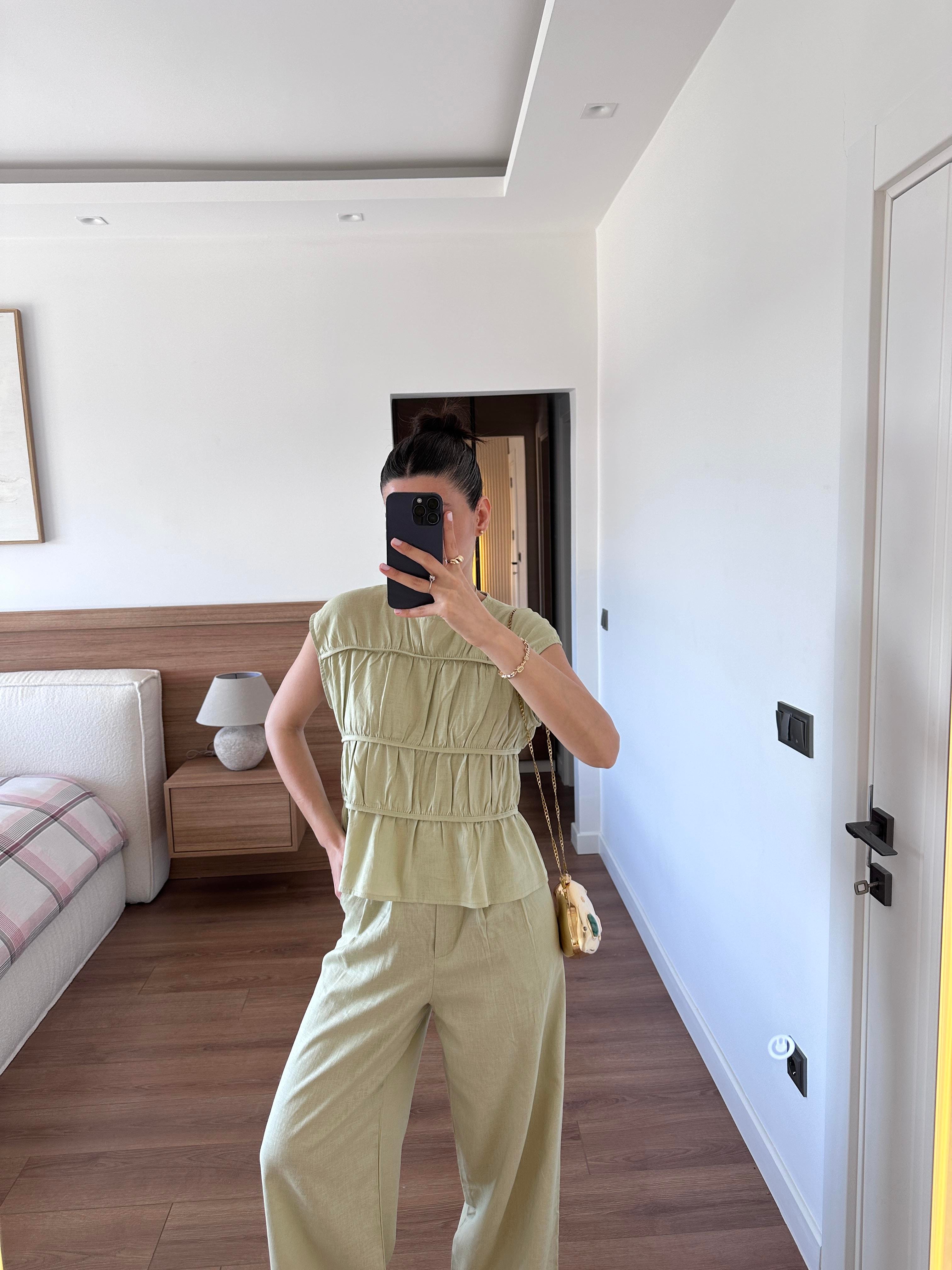 Peony Mint Keten Takım