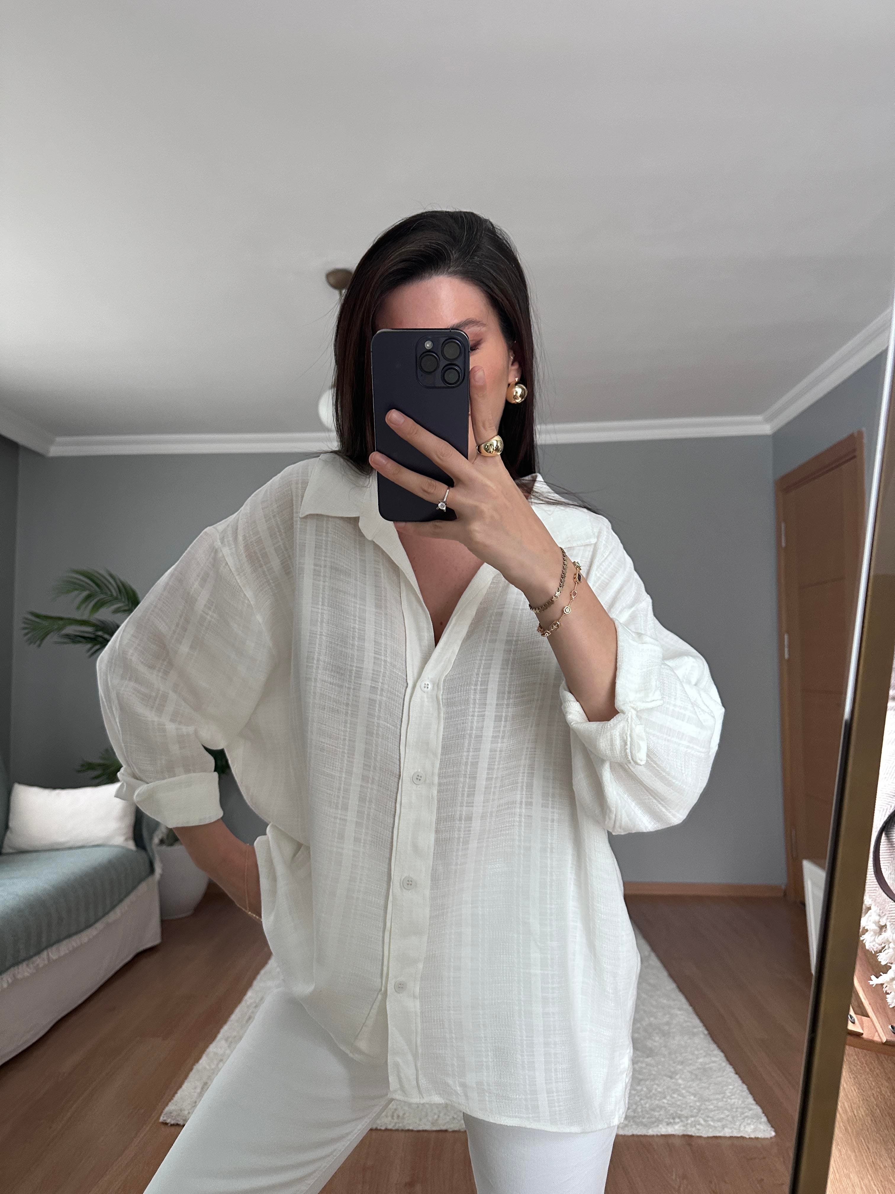Premium Keten Beyaz Gömlek
