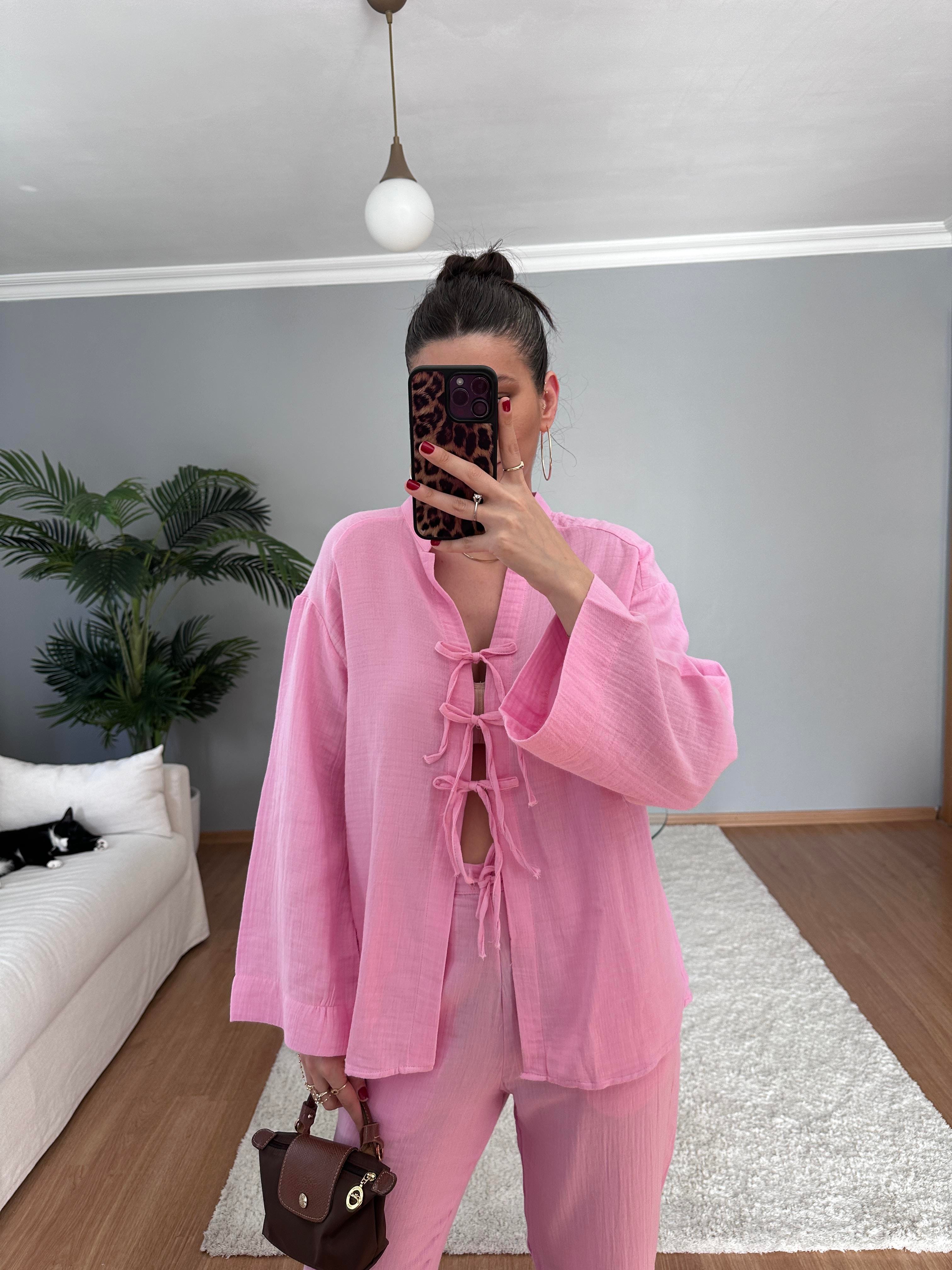 Ribbon Pembe Müslin Takım