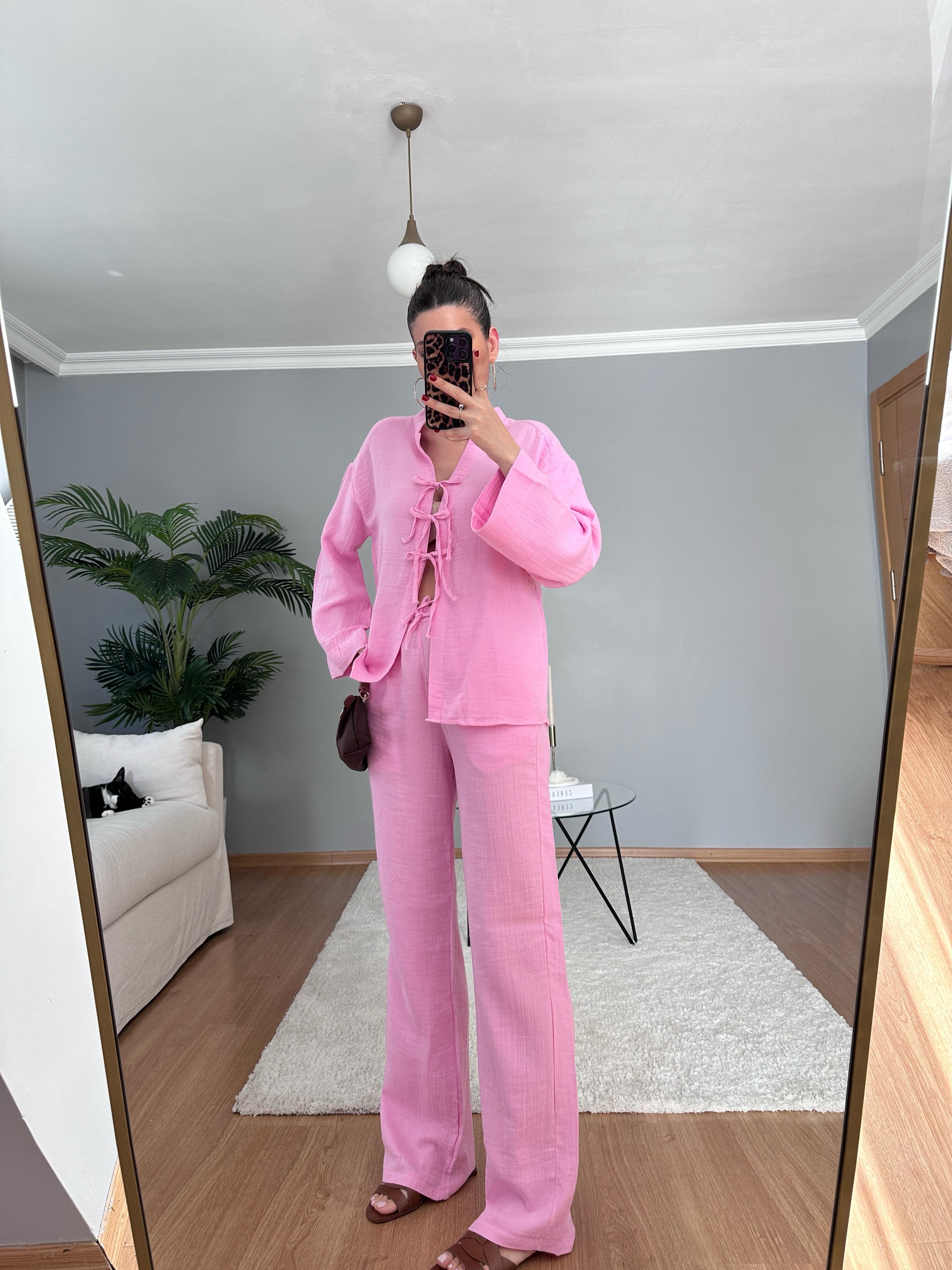 Ribbon Pembe Müslin Takım