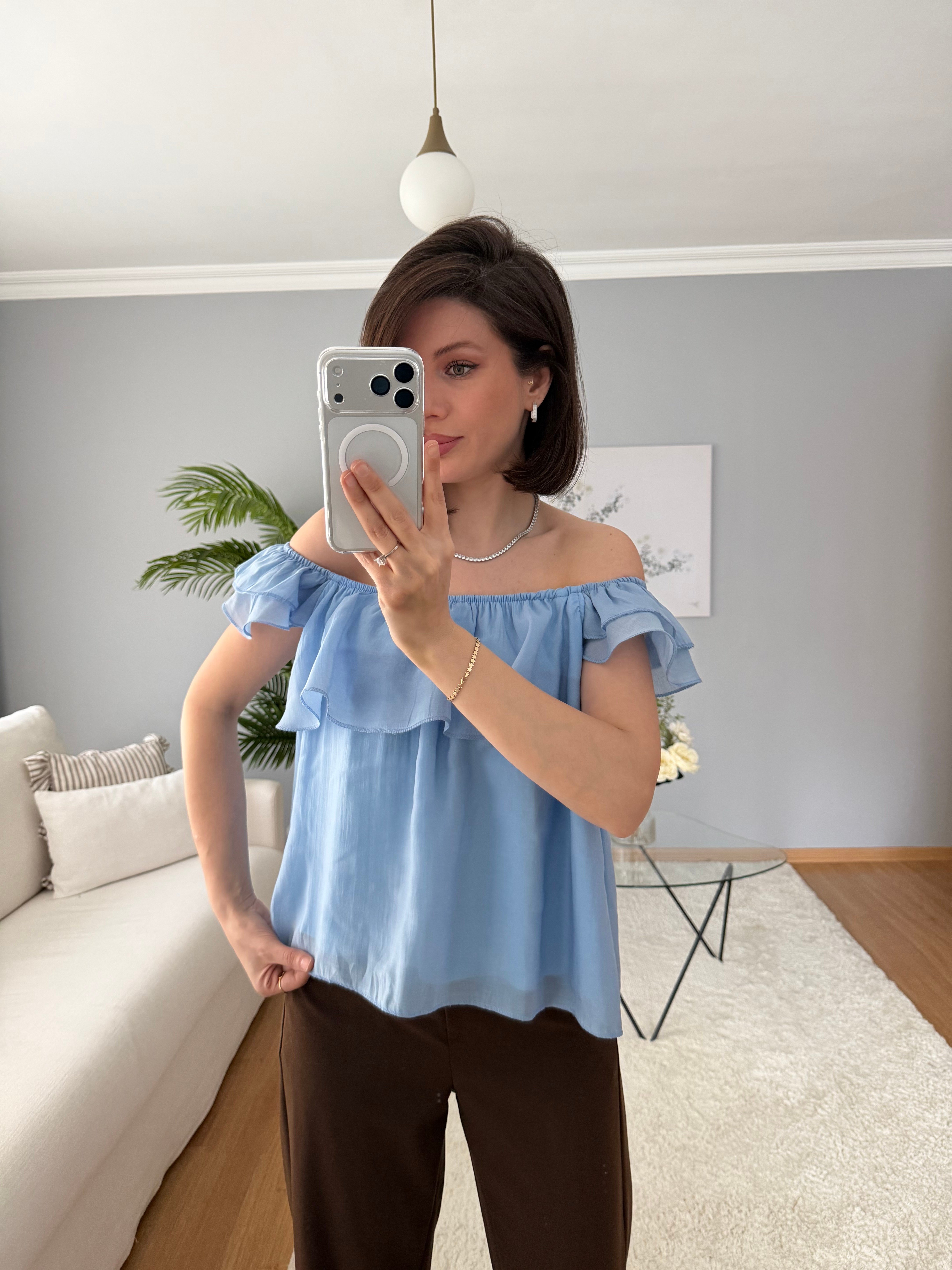 Rovienne Mavi Fırfır Bluz