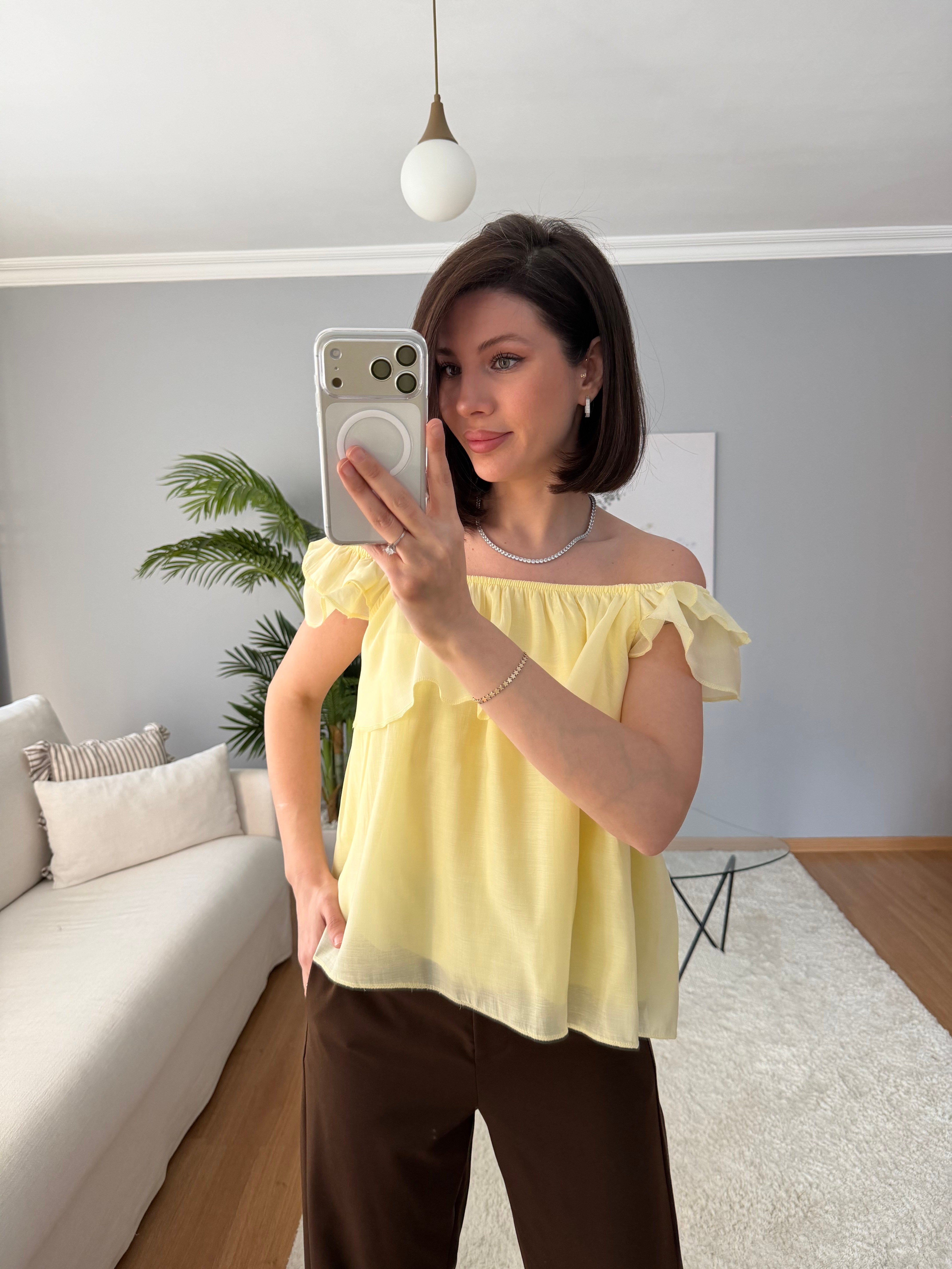 Rovienne Sarı Fırfır Bluz