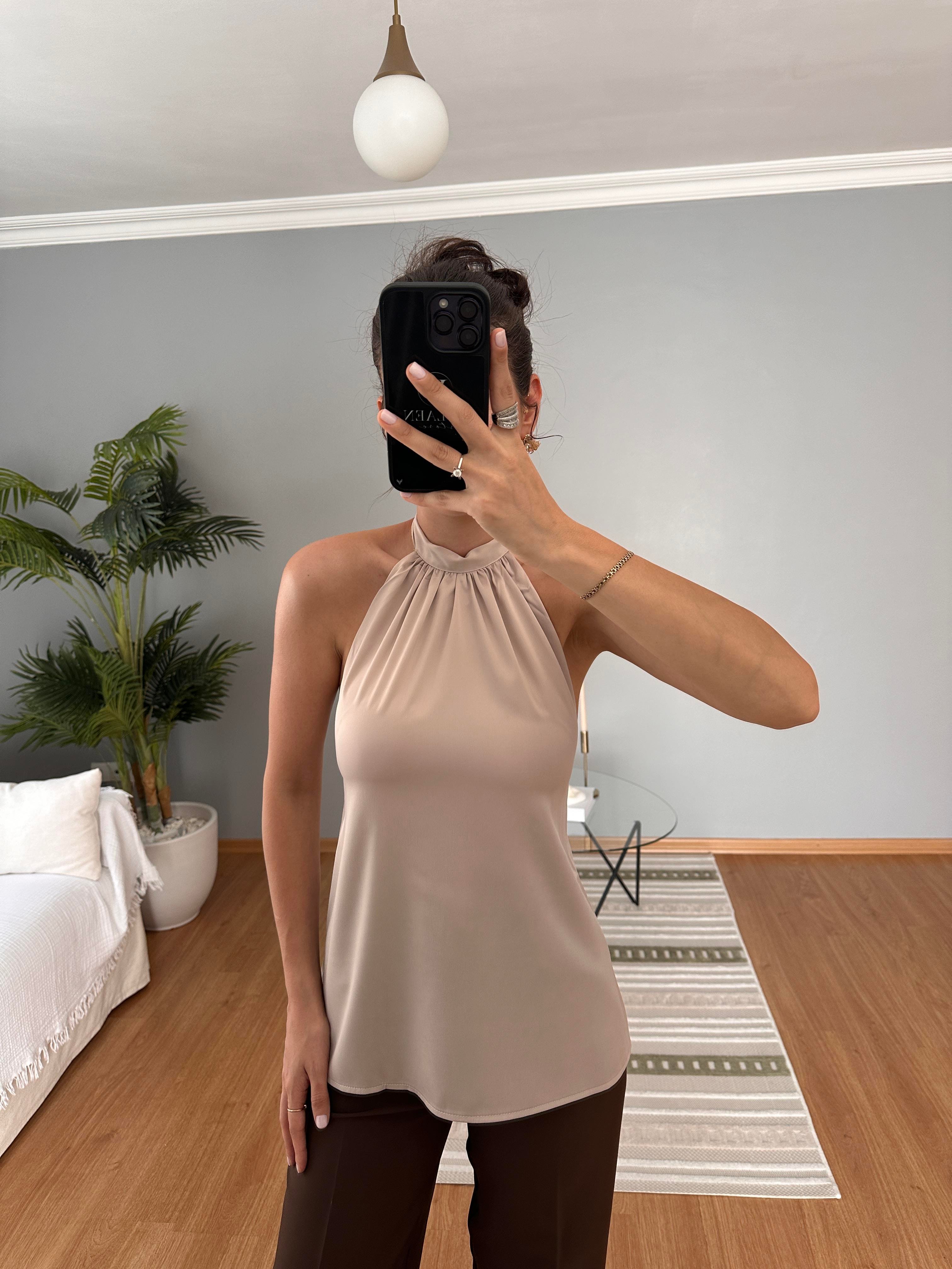 Satin Açık Vizon Bluz 