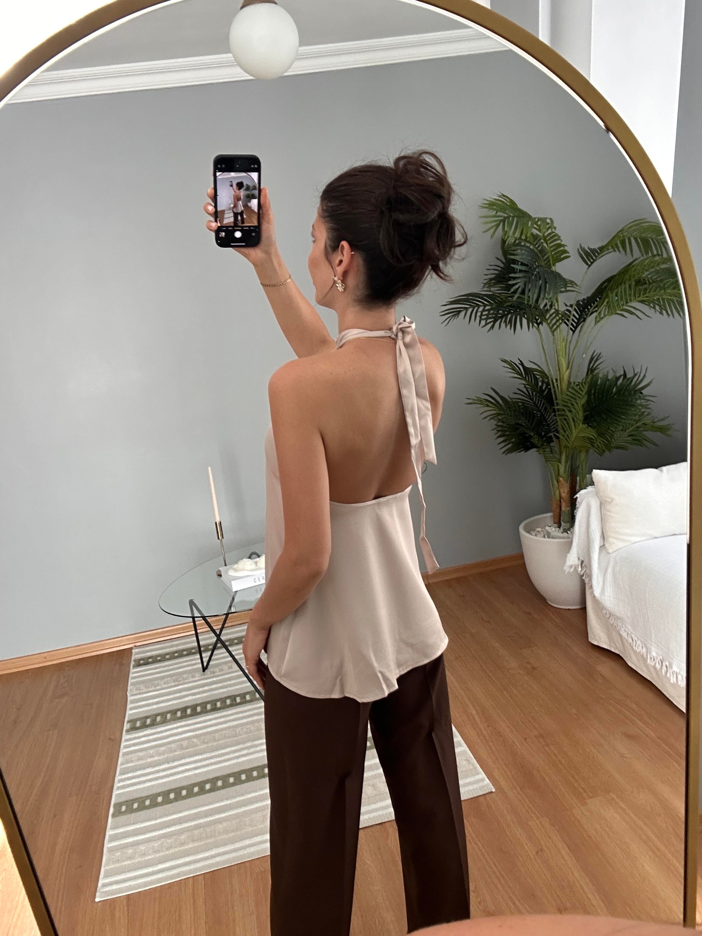 Satin Açık Vizon Bluz 