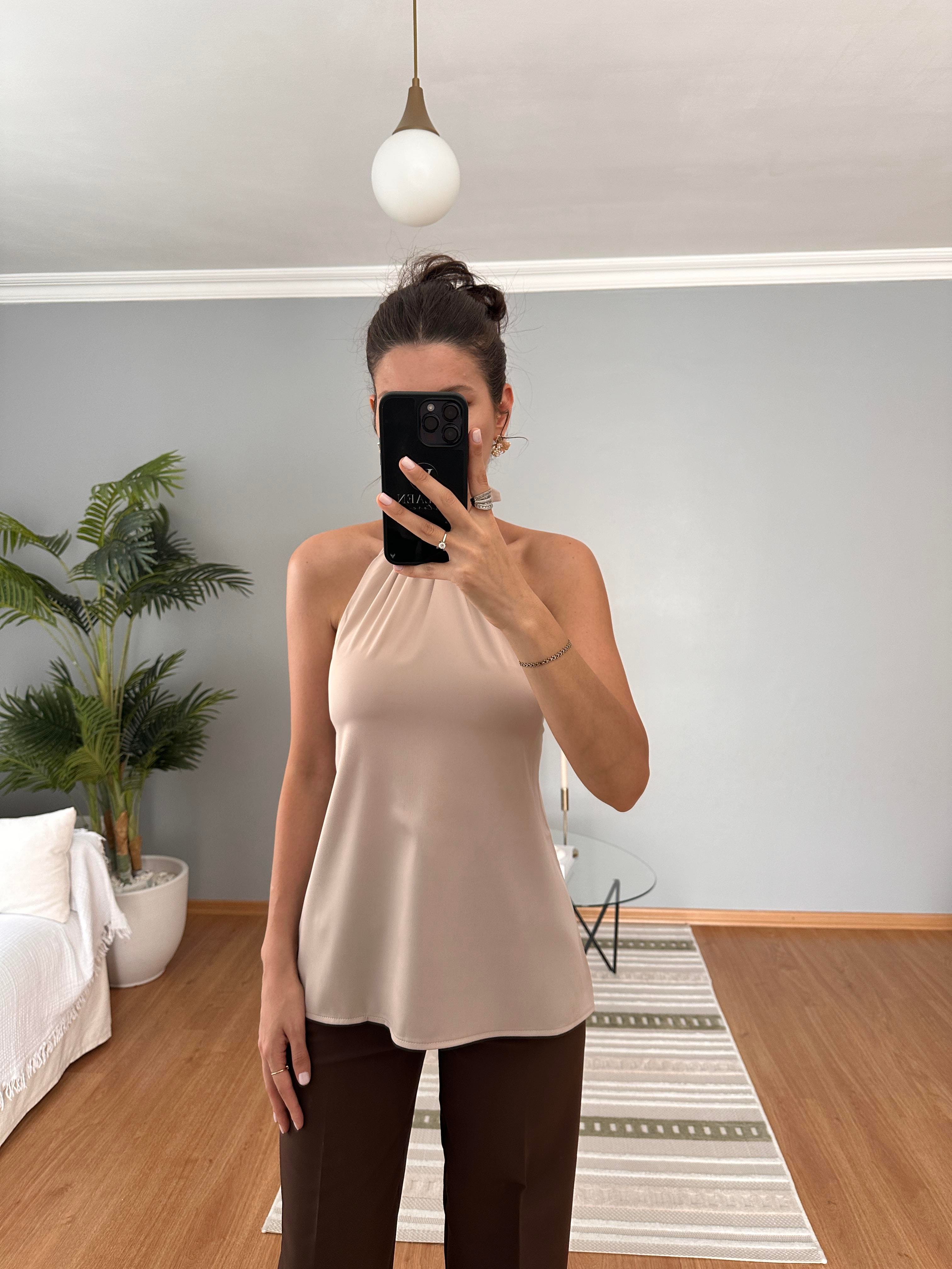 Satin Açık Vizon Bluz 
