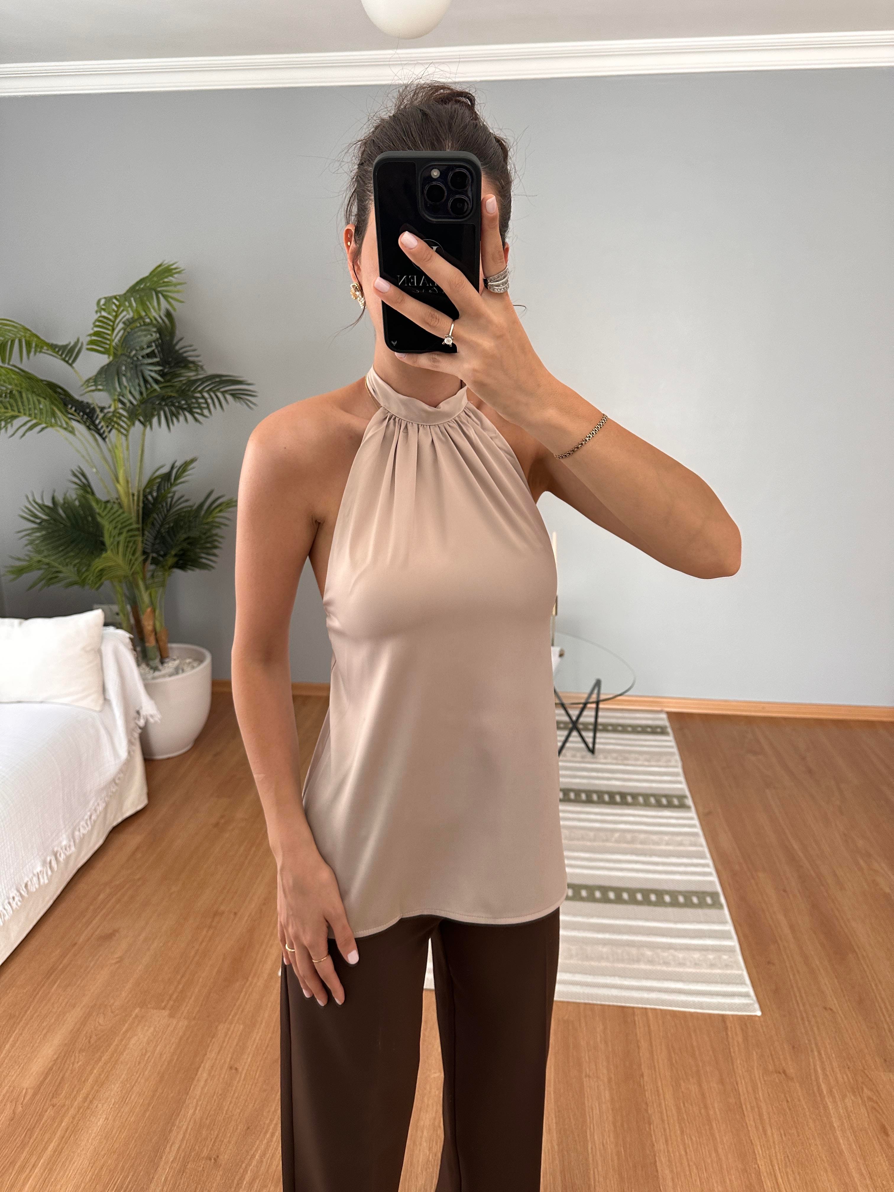 Satin Açık Vizon Bluz 