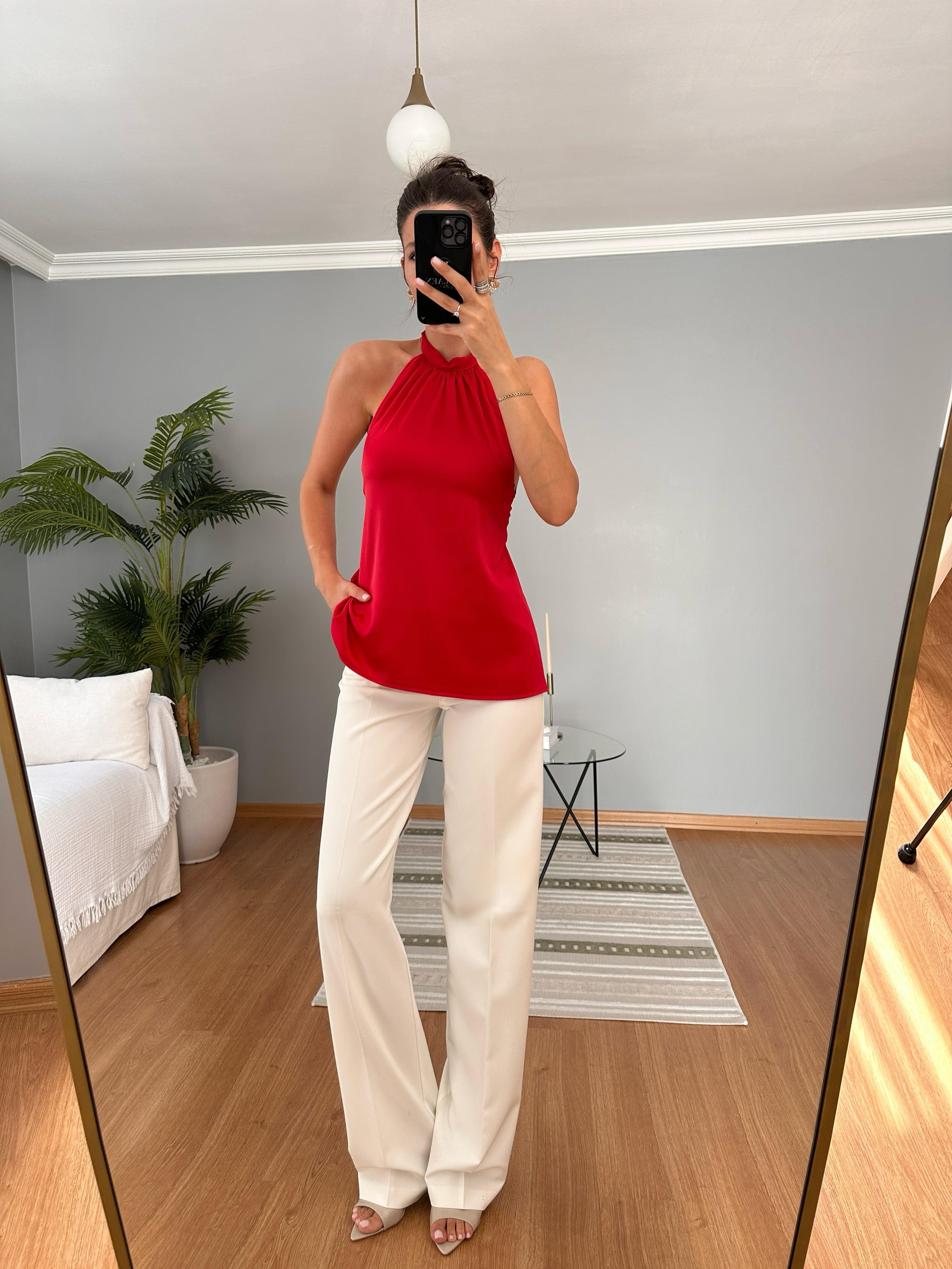 Satin Kırmızı Bluz