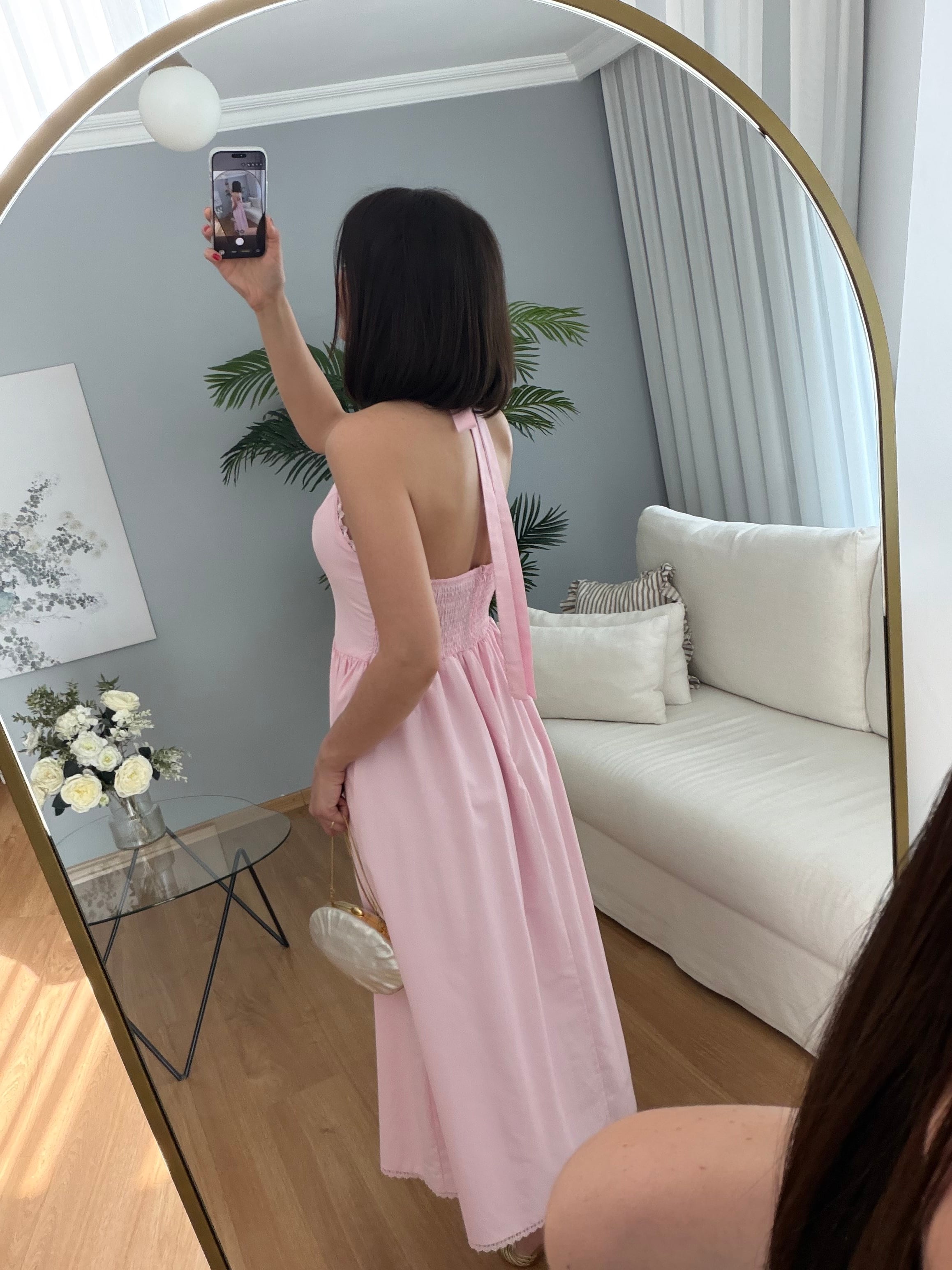 Serenita Pembe Boyundan Bağlamalı Elbise 