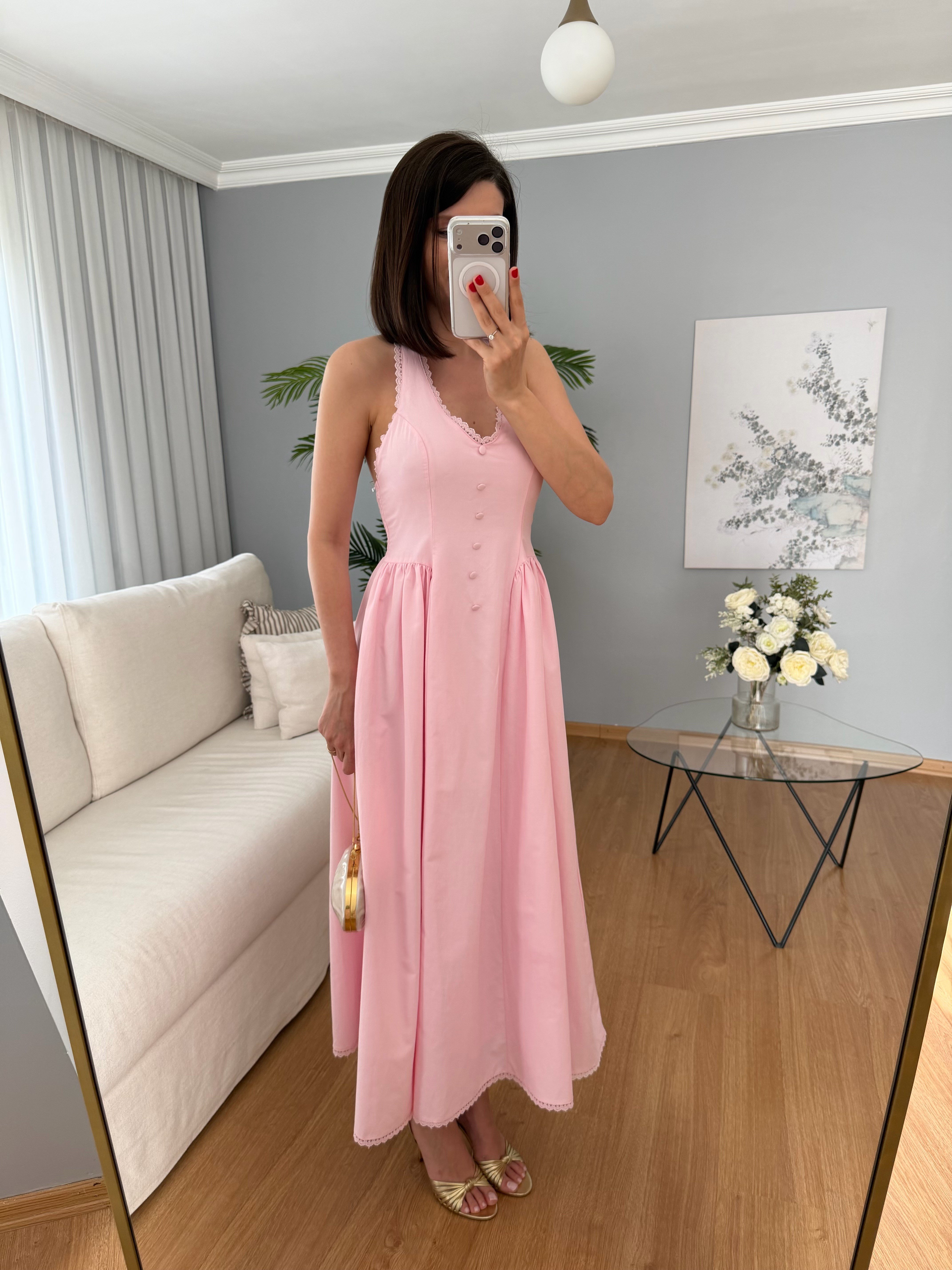 Serenita Pembe Boyundan Bağlamalı Elbise 