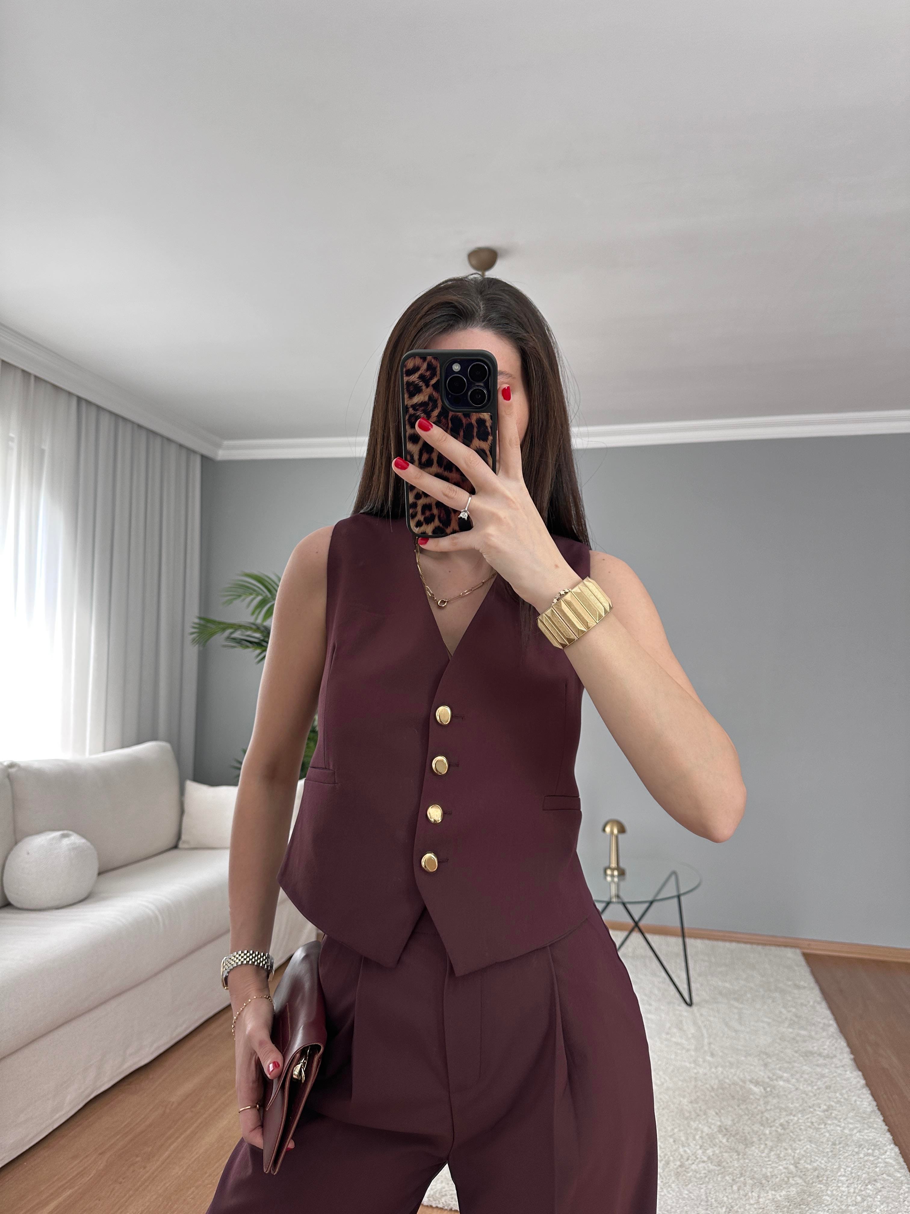 Sita Bordo Yelekli Takım