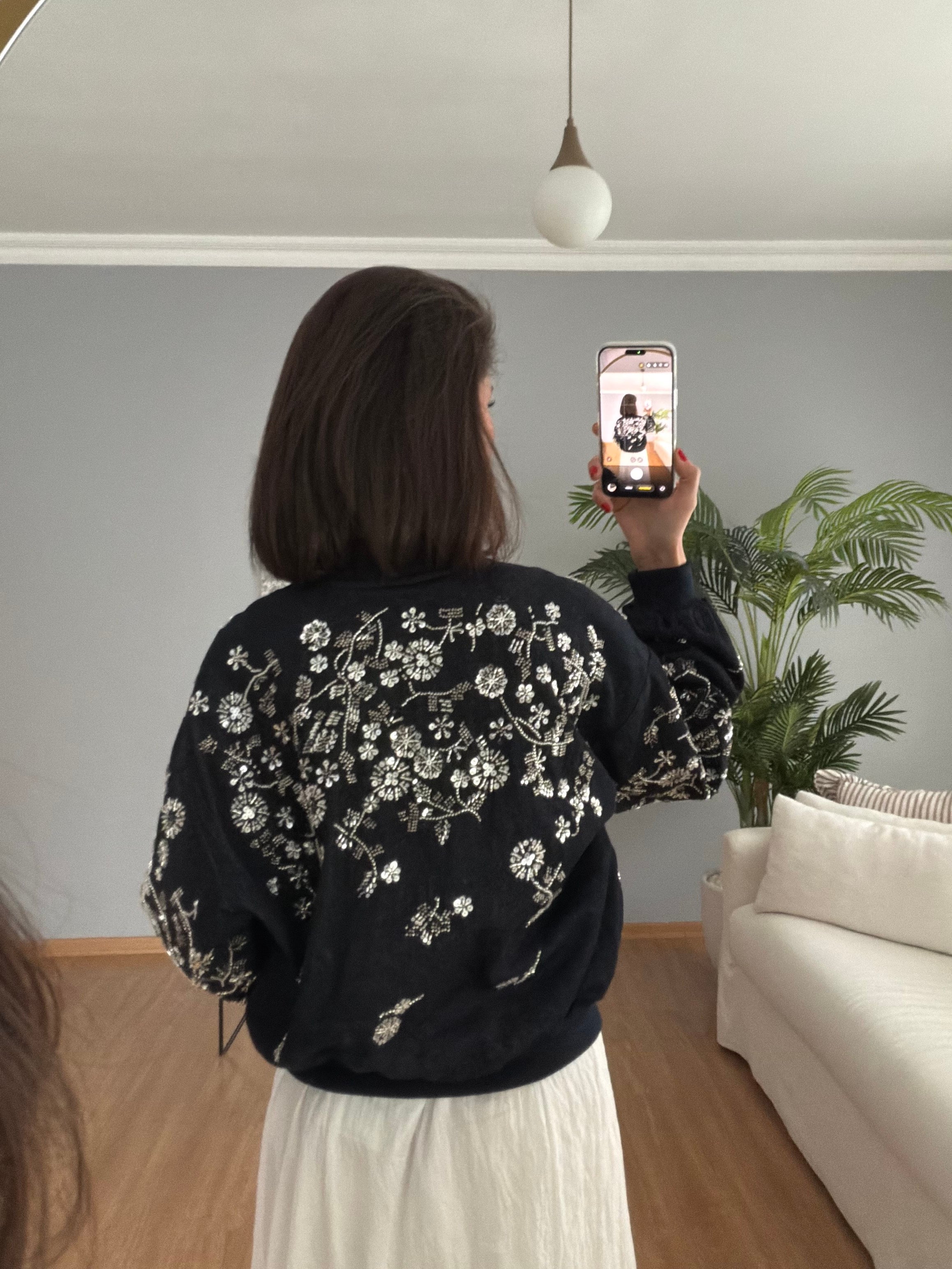 Taş İşlemeli Denim Ceket