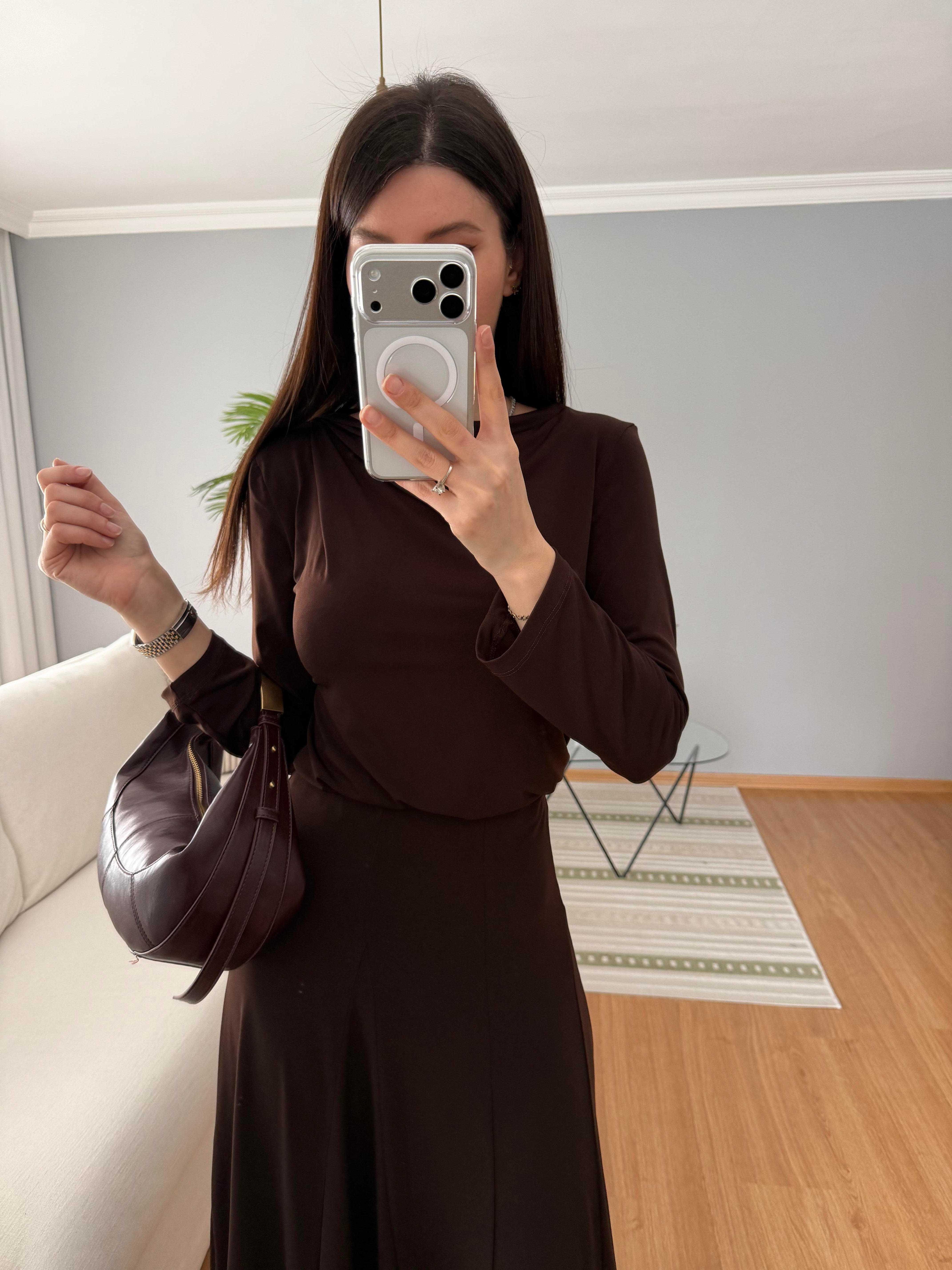 Trende Kahve Etekli Bluz Takım