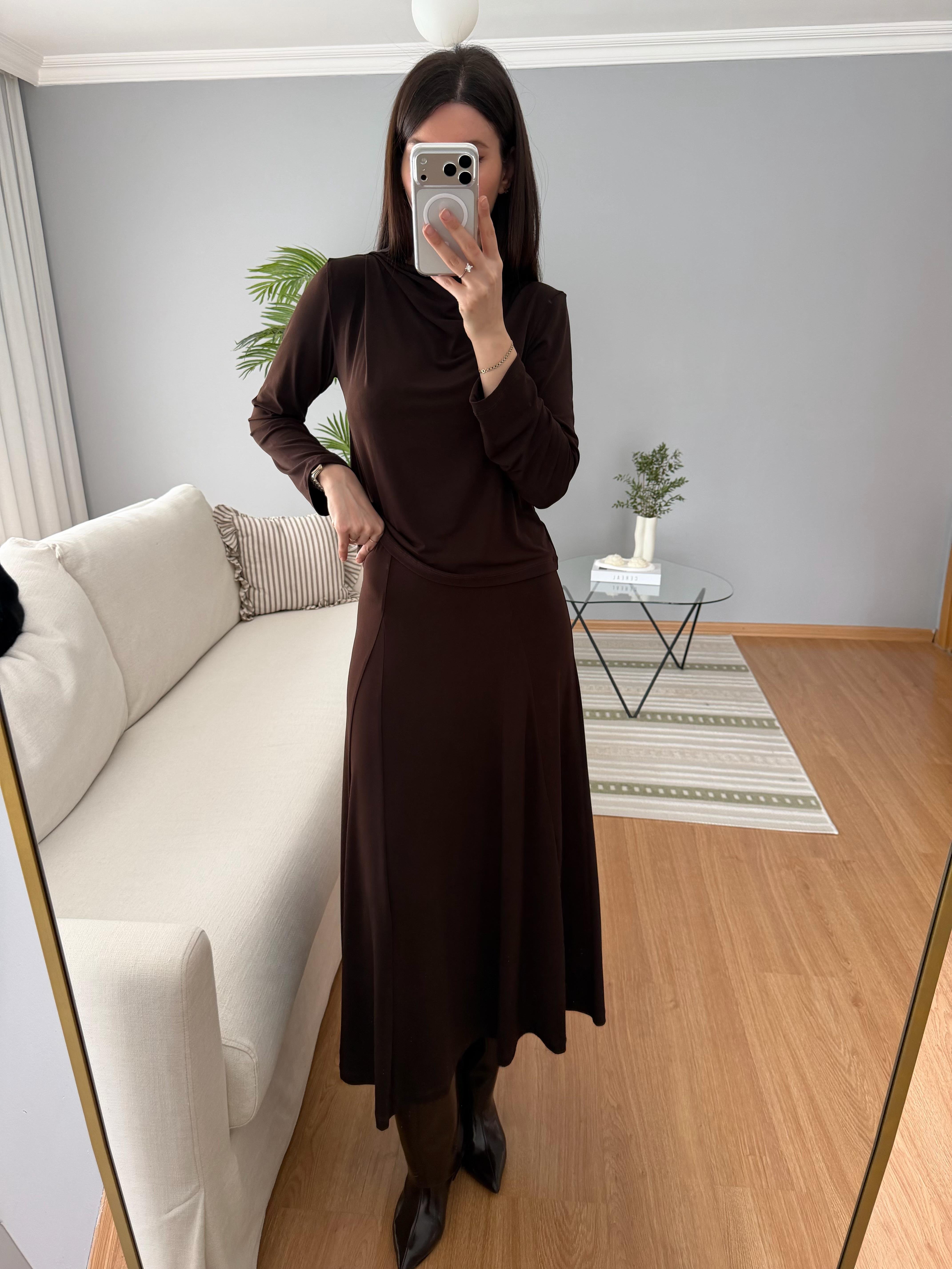 Trende Kahve Etekli Bluz Takım