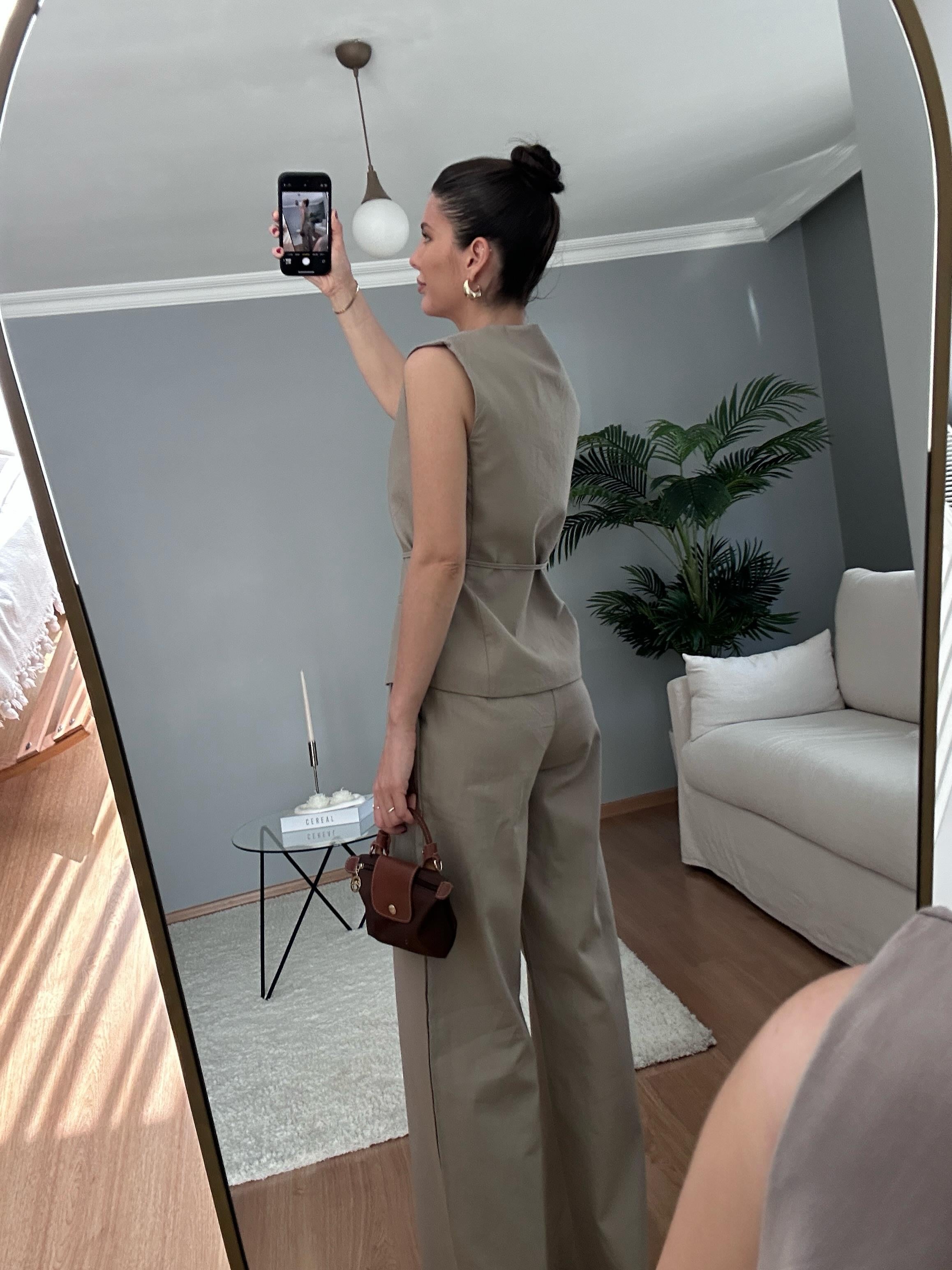 Tulip Taş Rengi Keten Takım