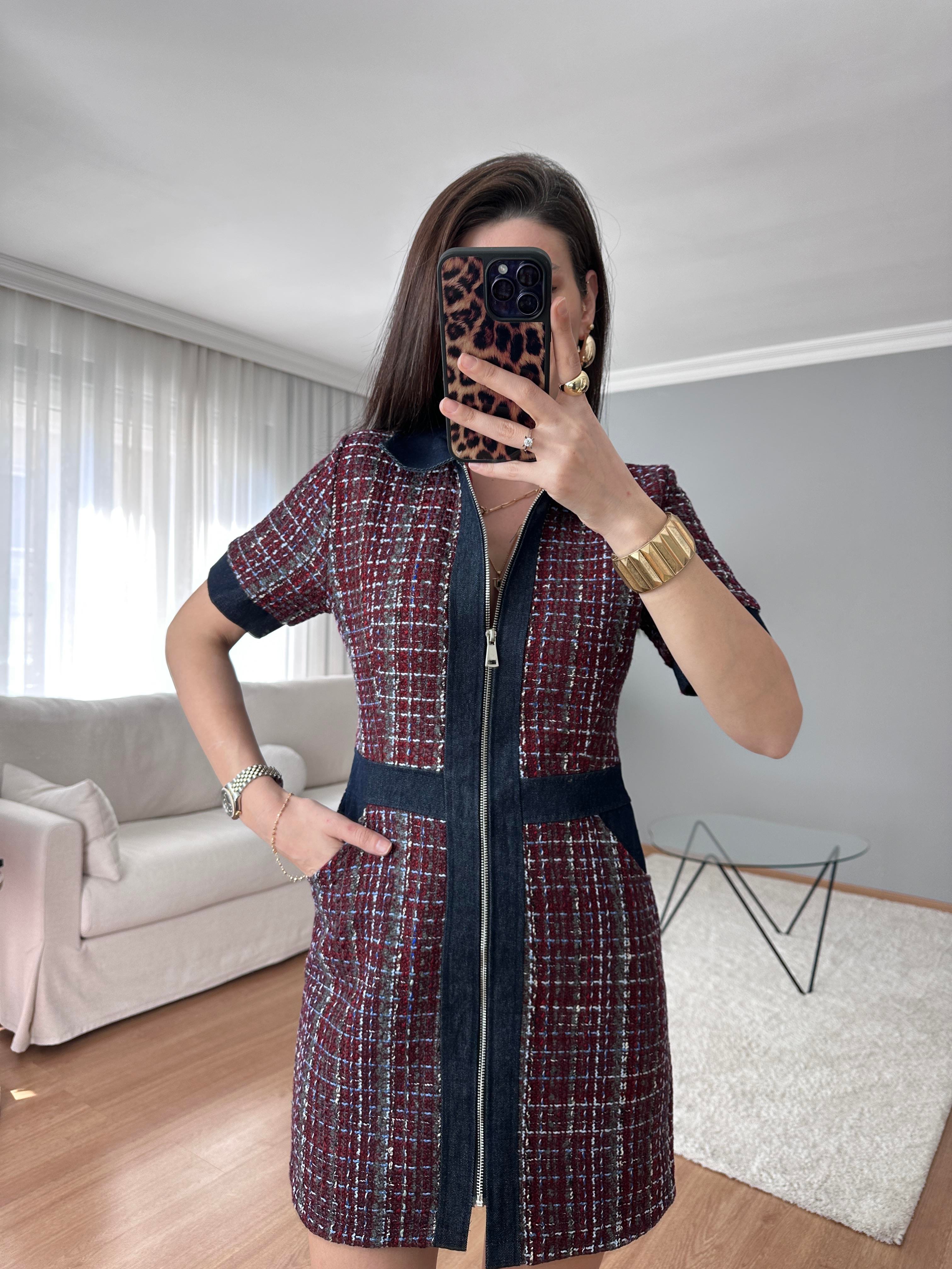 Tüvit Fermuarlı Bordo Elbise