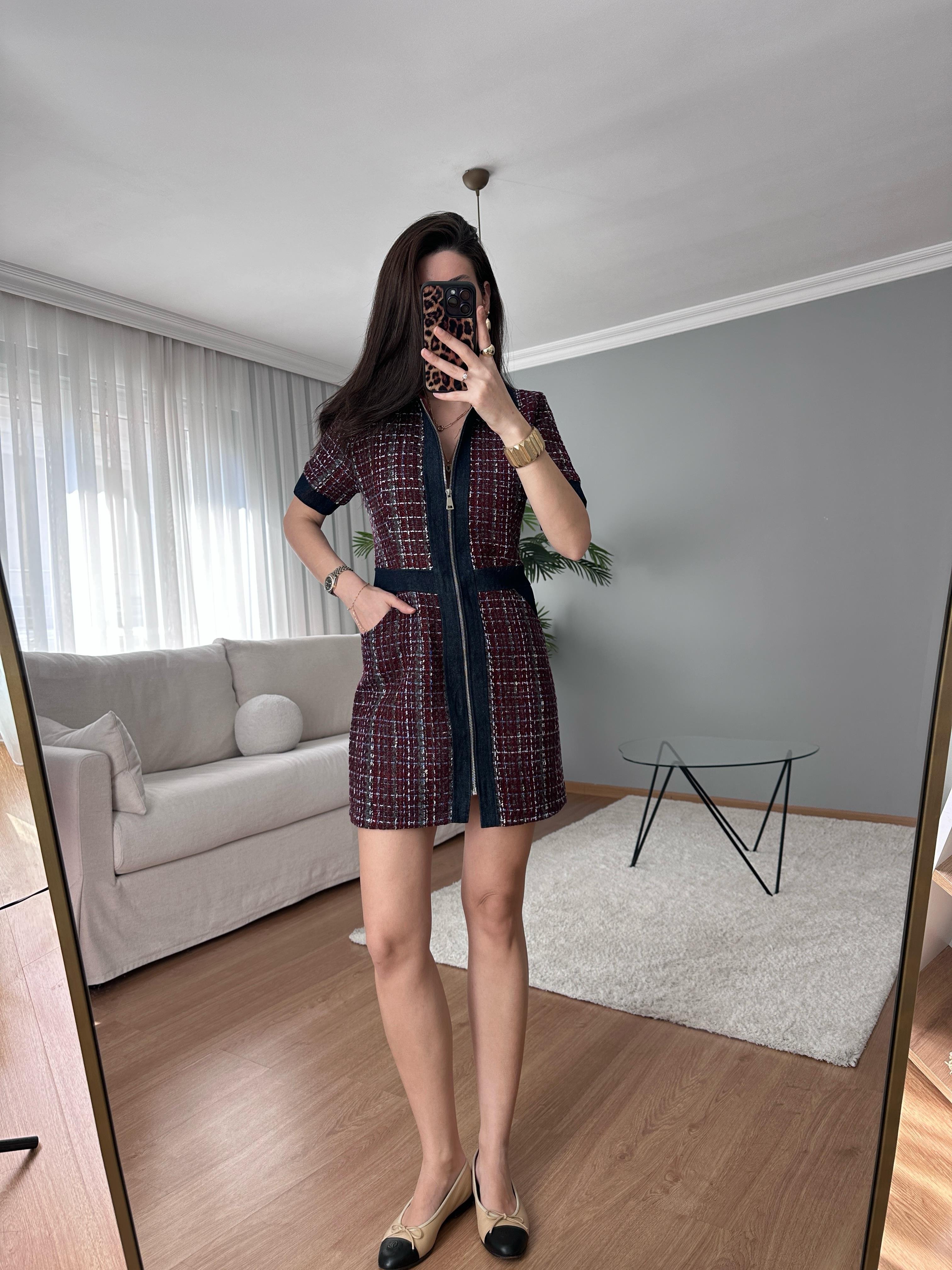 Tüvit Fermuarlı Bordo Elbise