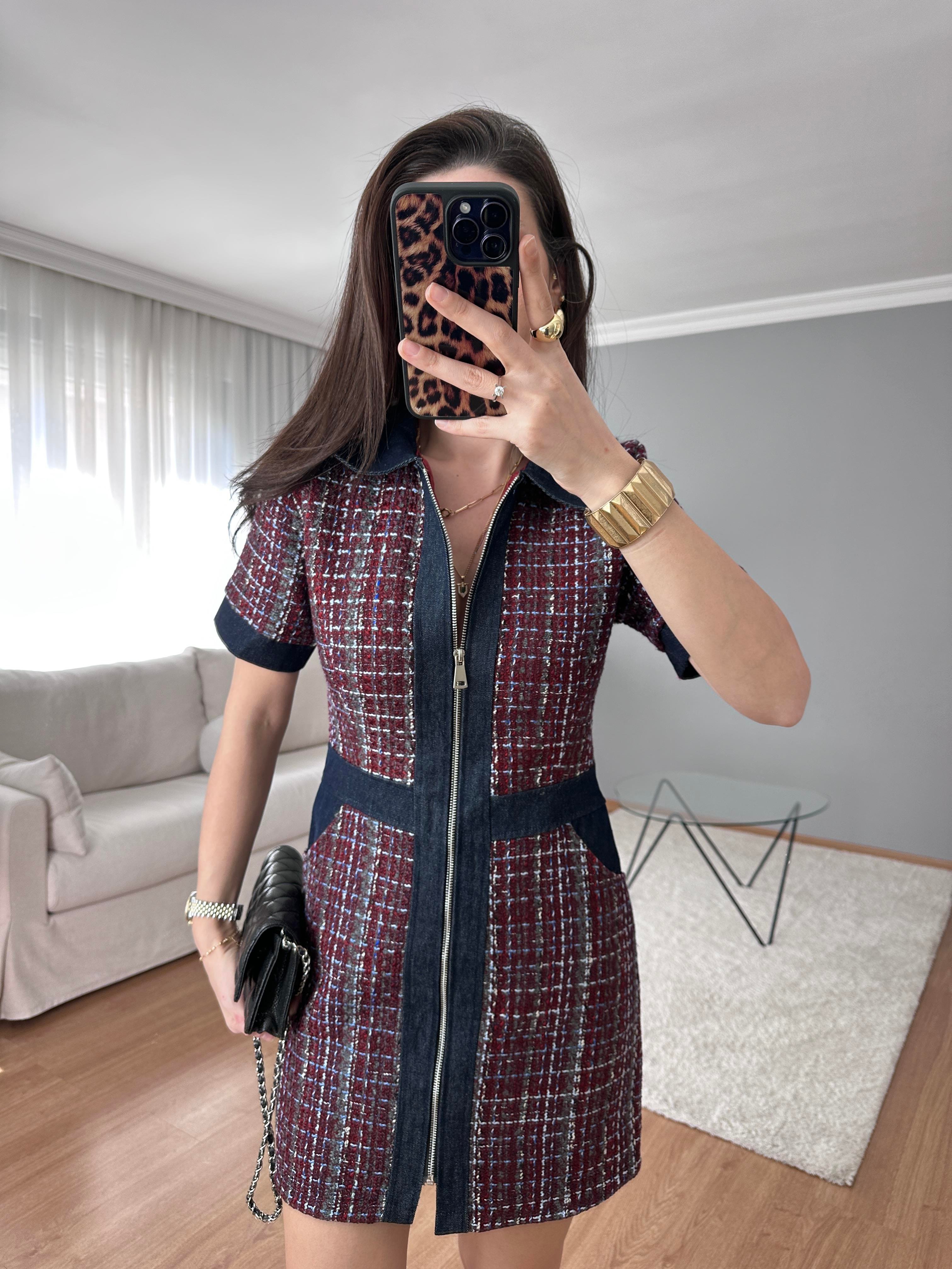 Tüvit Fermuarlı Bordo Elbise