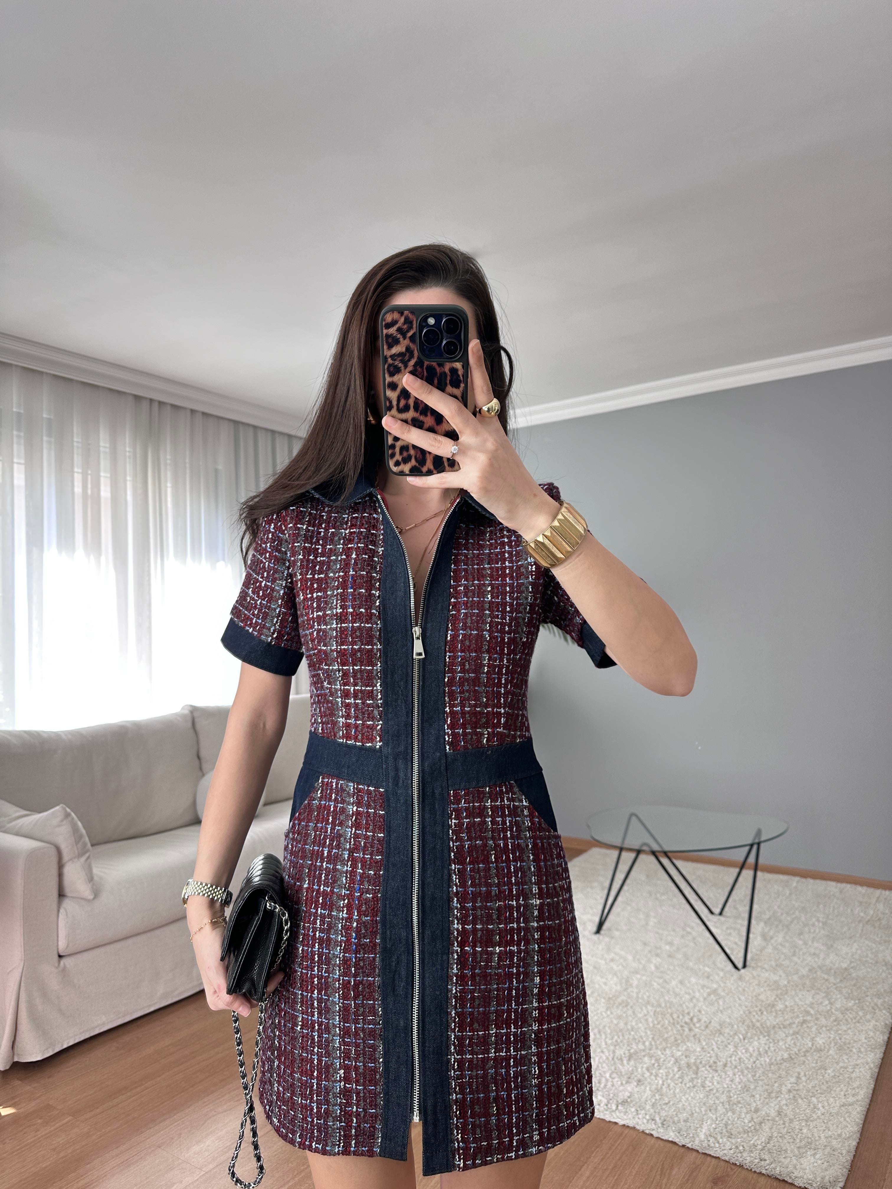 Tüvit Fermuarlı Bordo Elbise