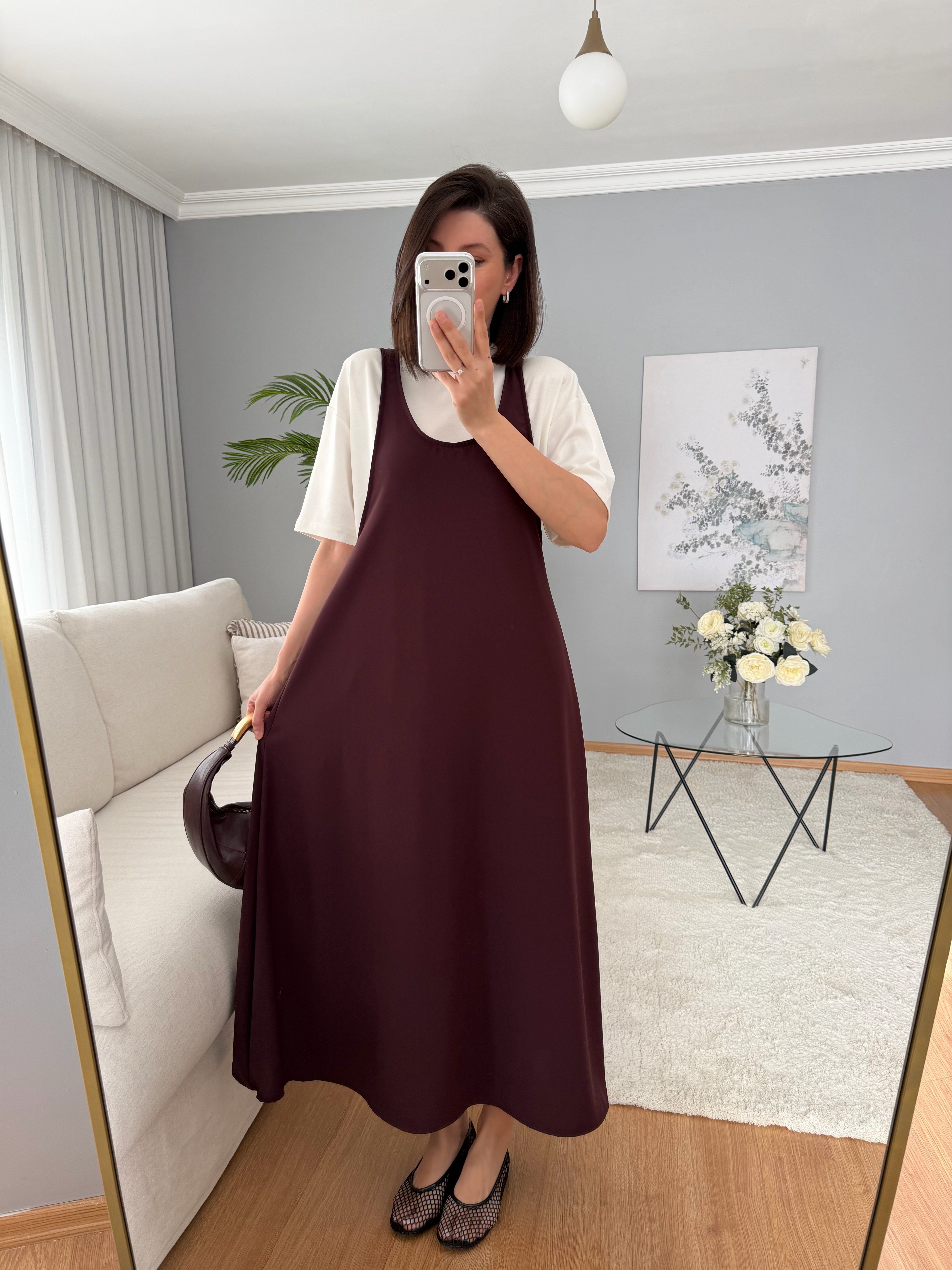Twst Tişörtlü Bordo Renk Elbise