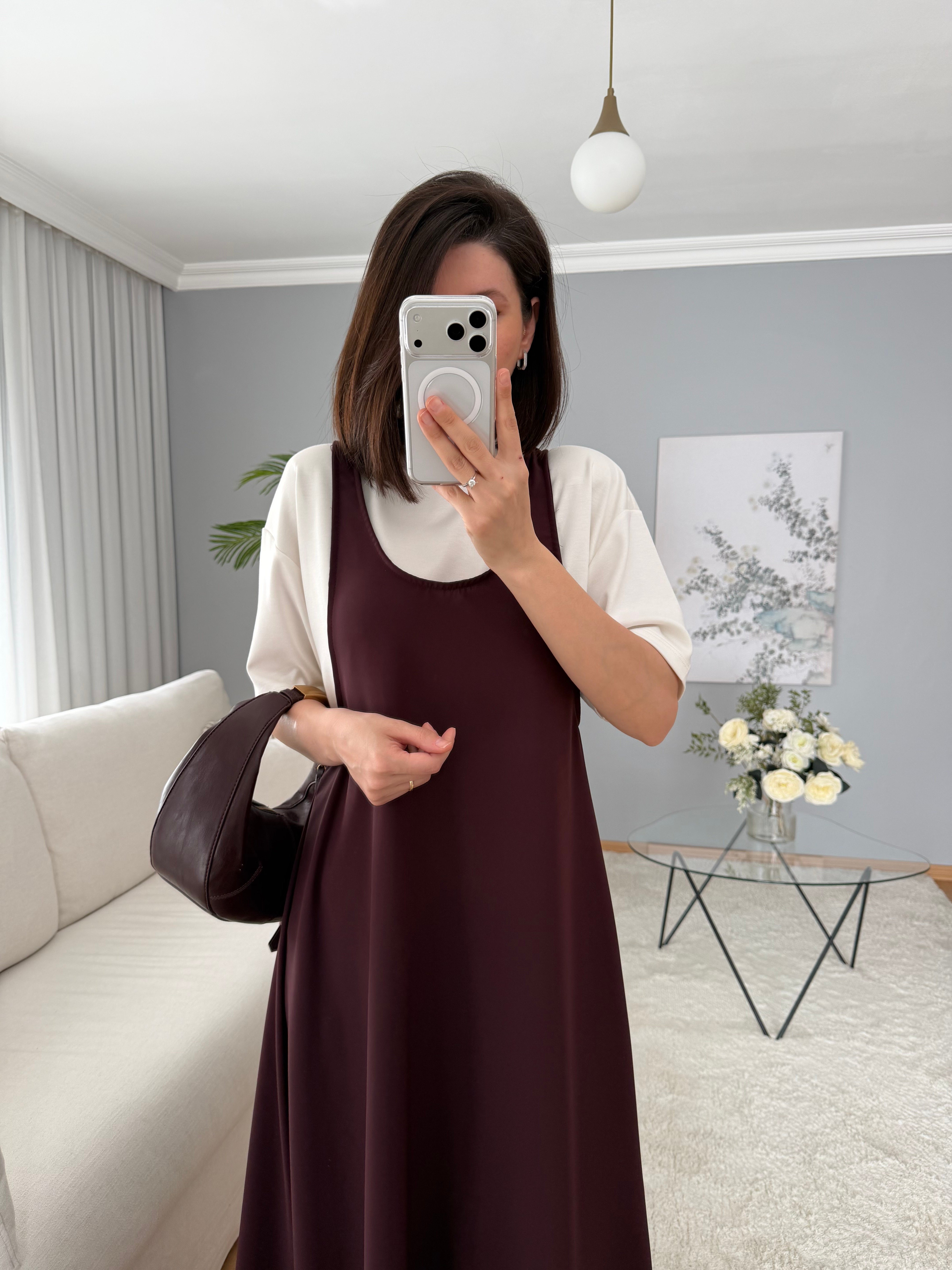 Twst Tişörtlü Bordo Renk Elbise