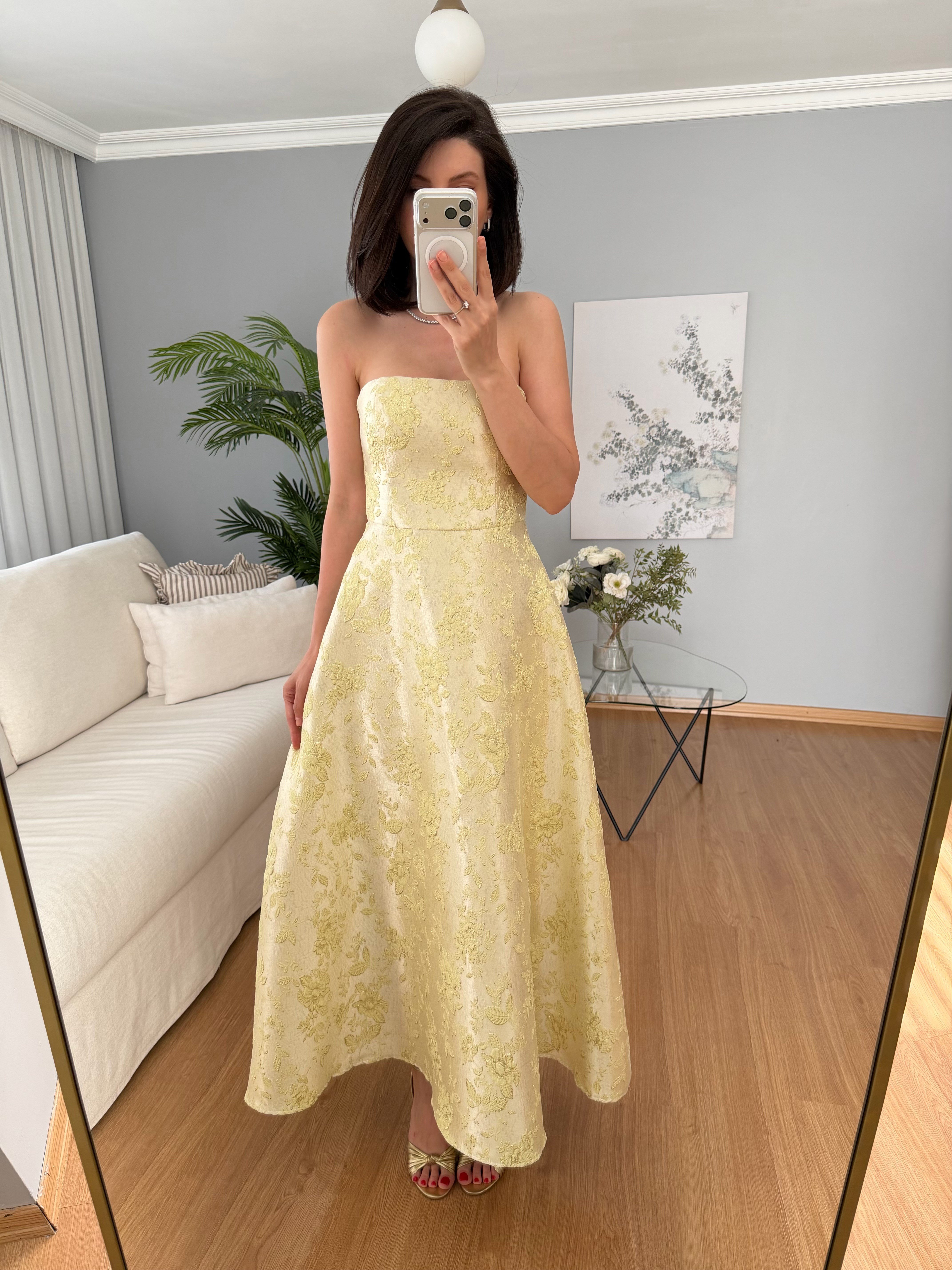 Valentina Sarı Straplez Elbise