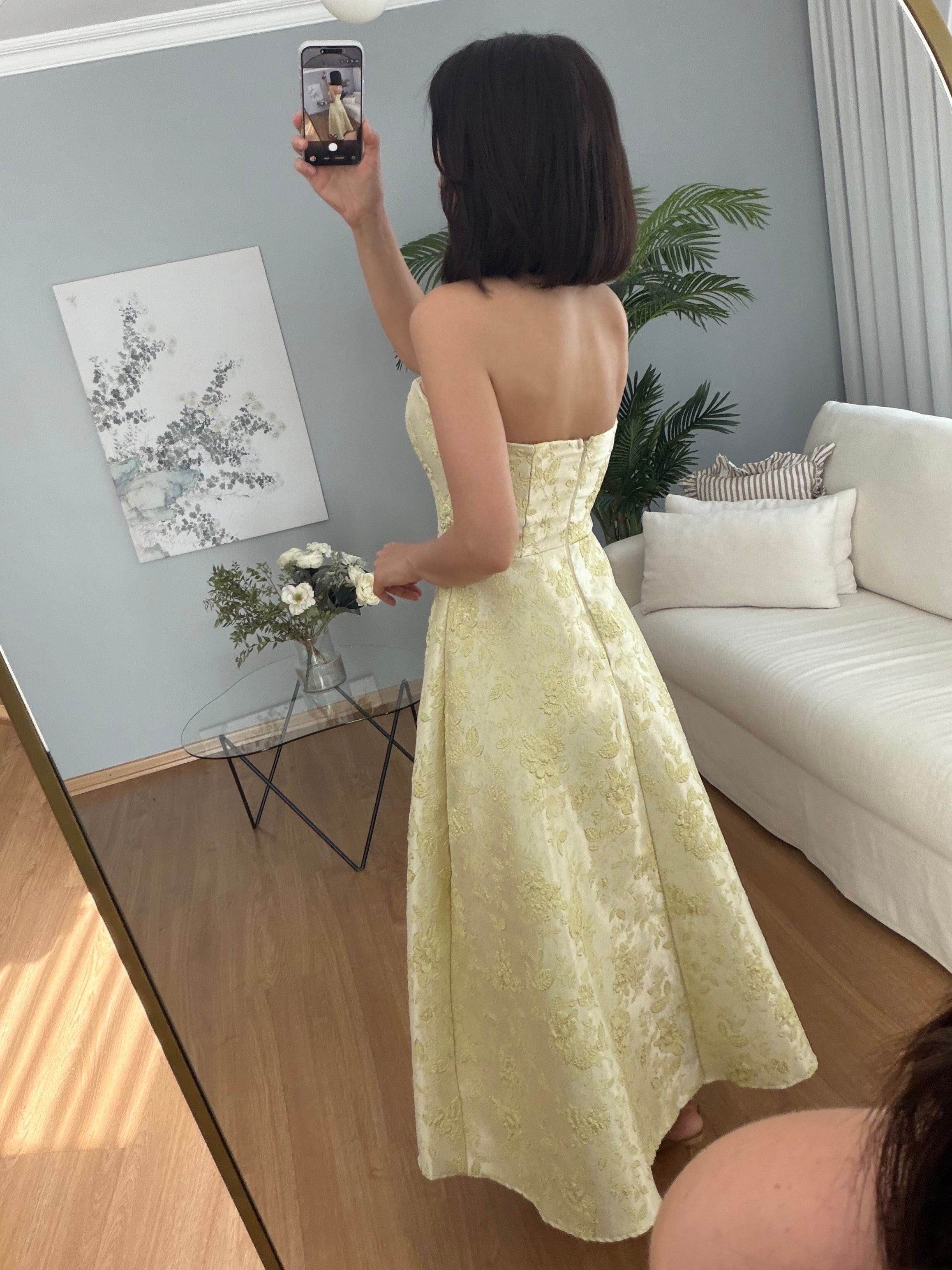 Valentina Sarı Straplez Elbise