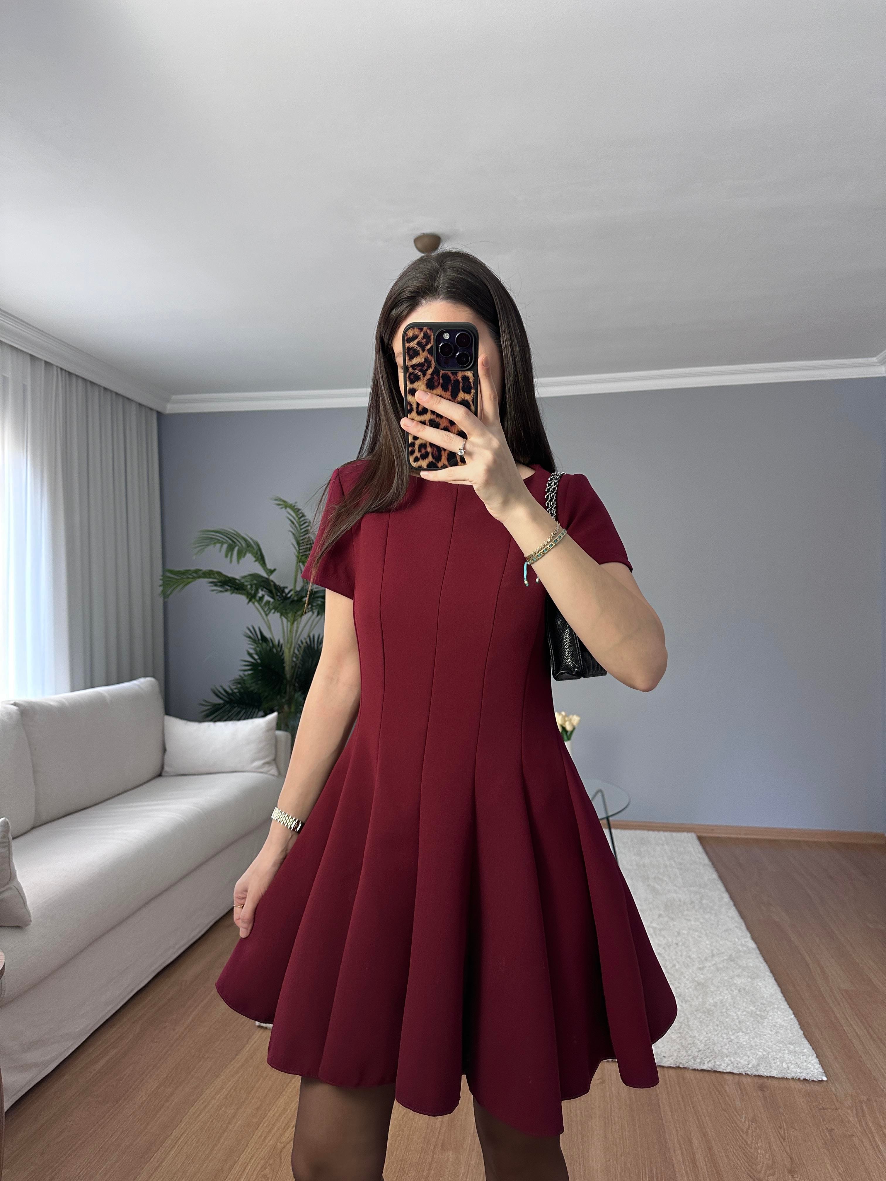 Volanlı Bordo Elbise