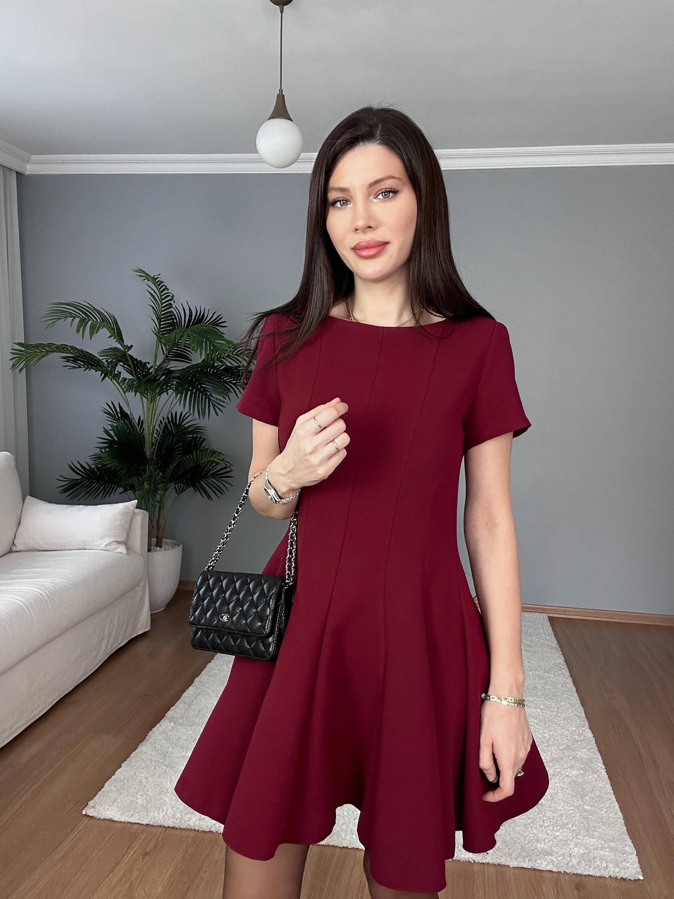 Volanlı Bordo Elbise