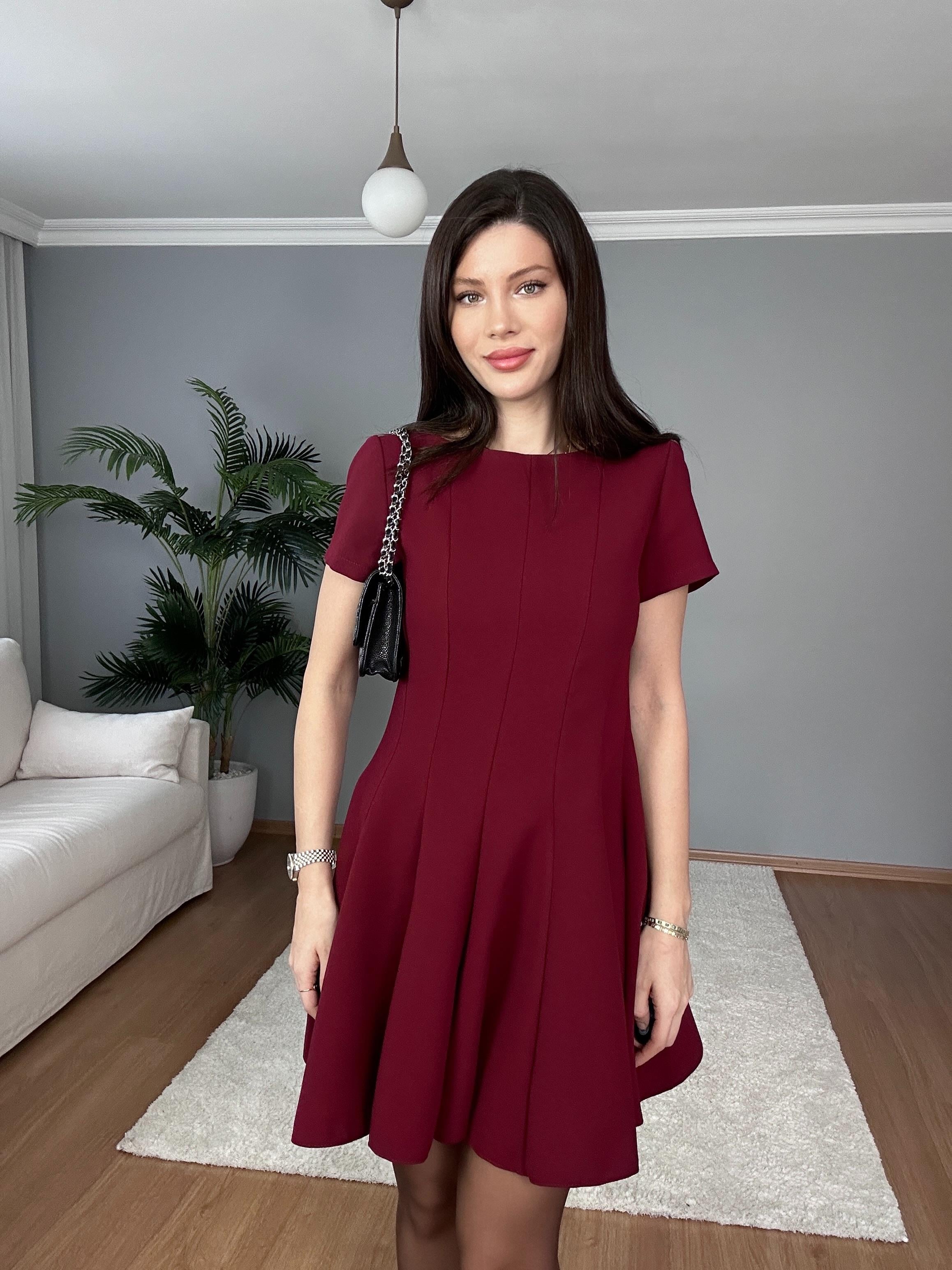 Volanlı Bordo Elbise