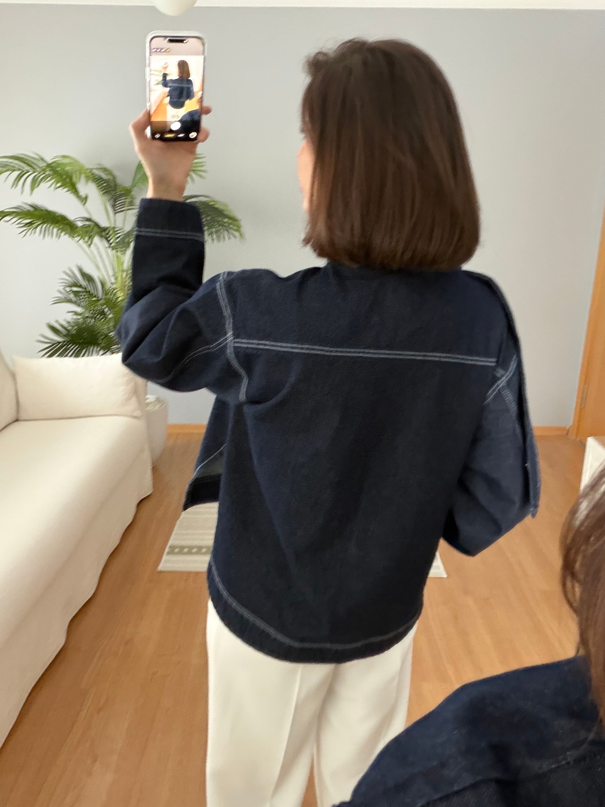 Yaka Detaylı Denim Bluz