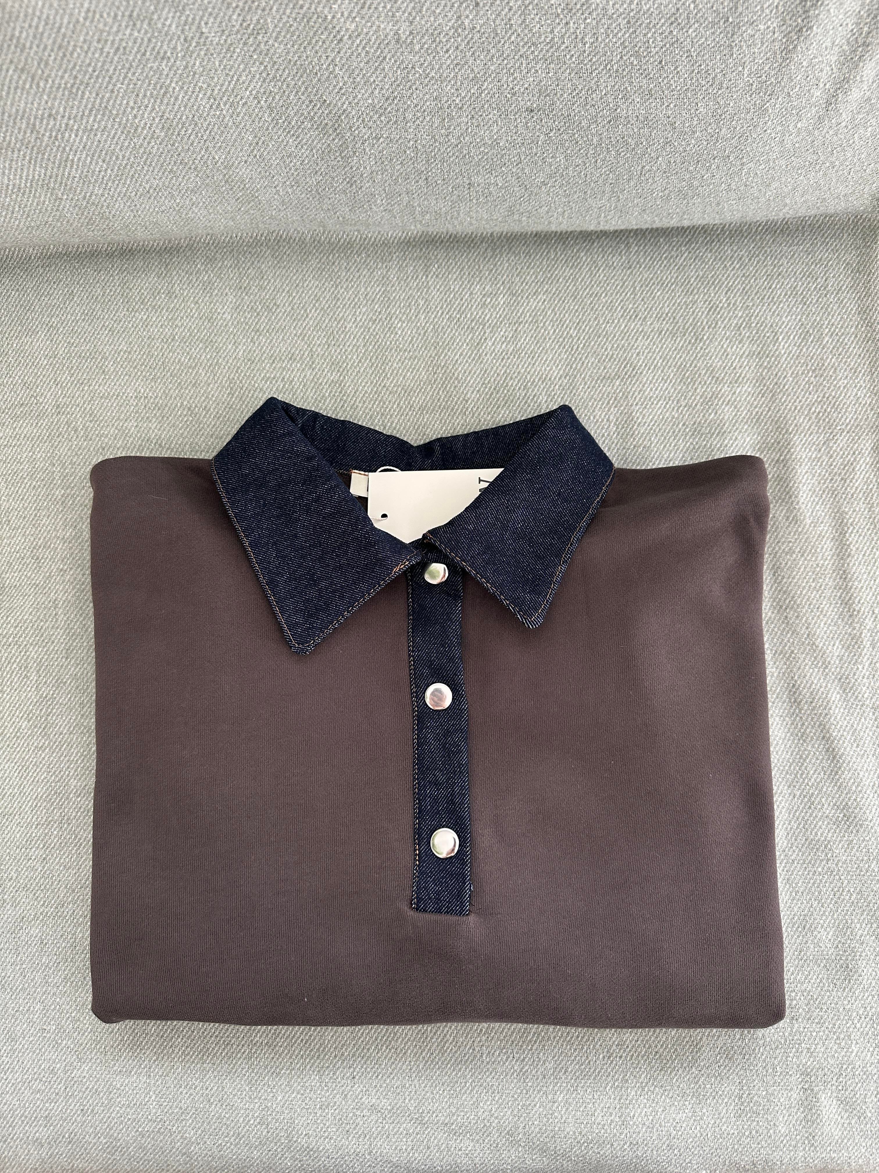 Yakası Denim Kahve Sweatshirt 
