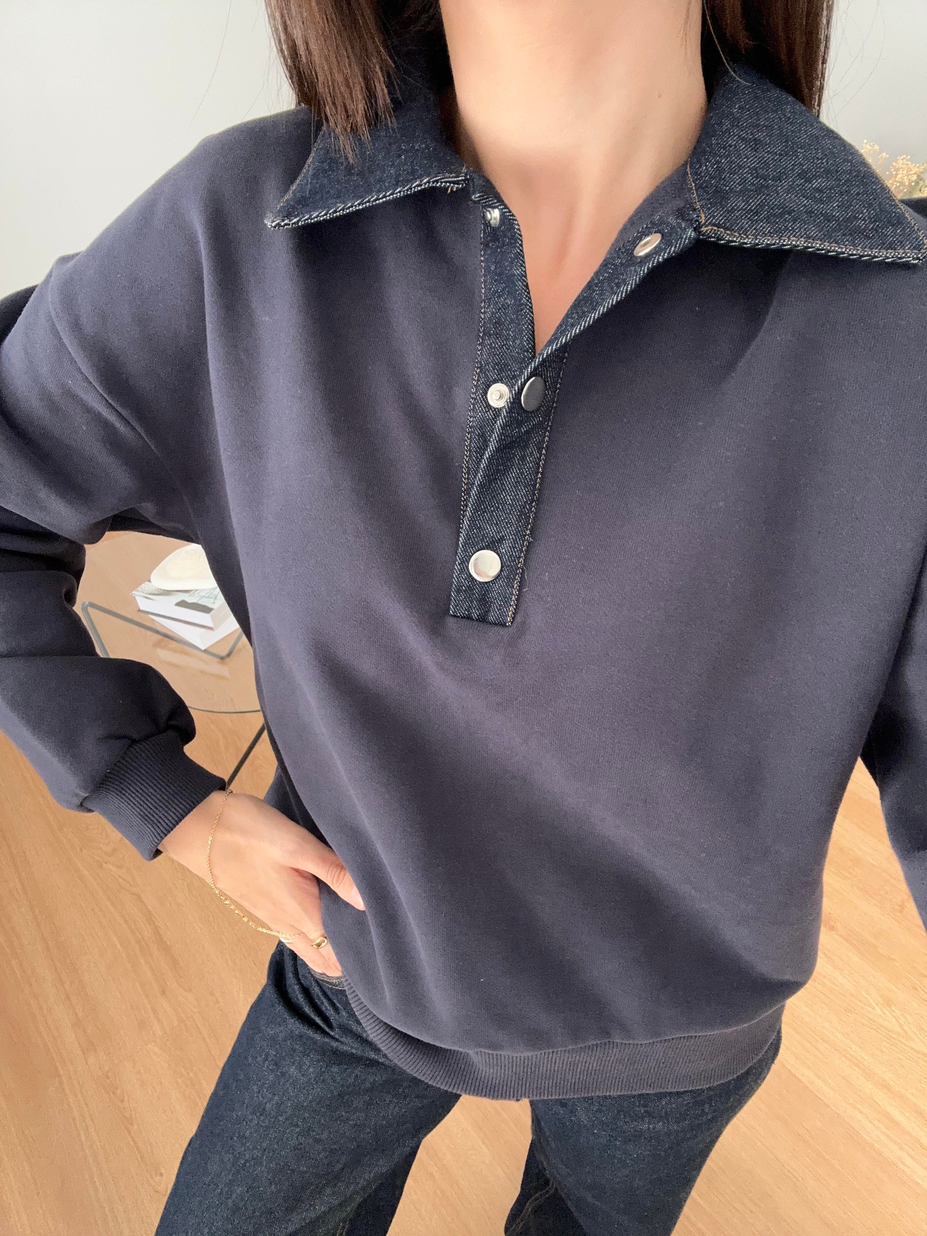 Yakası Denim Lacivert Sweatshirt 