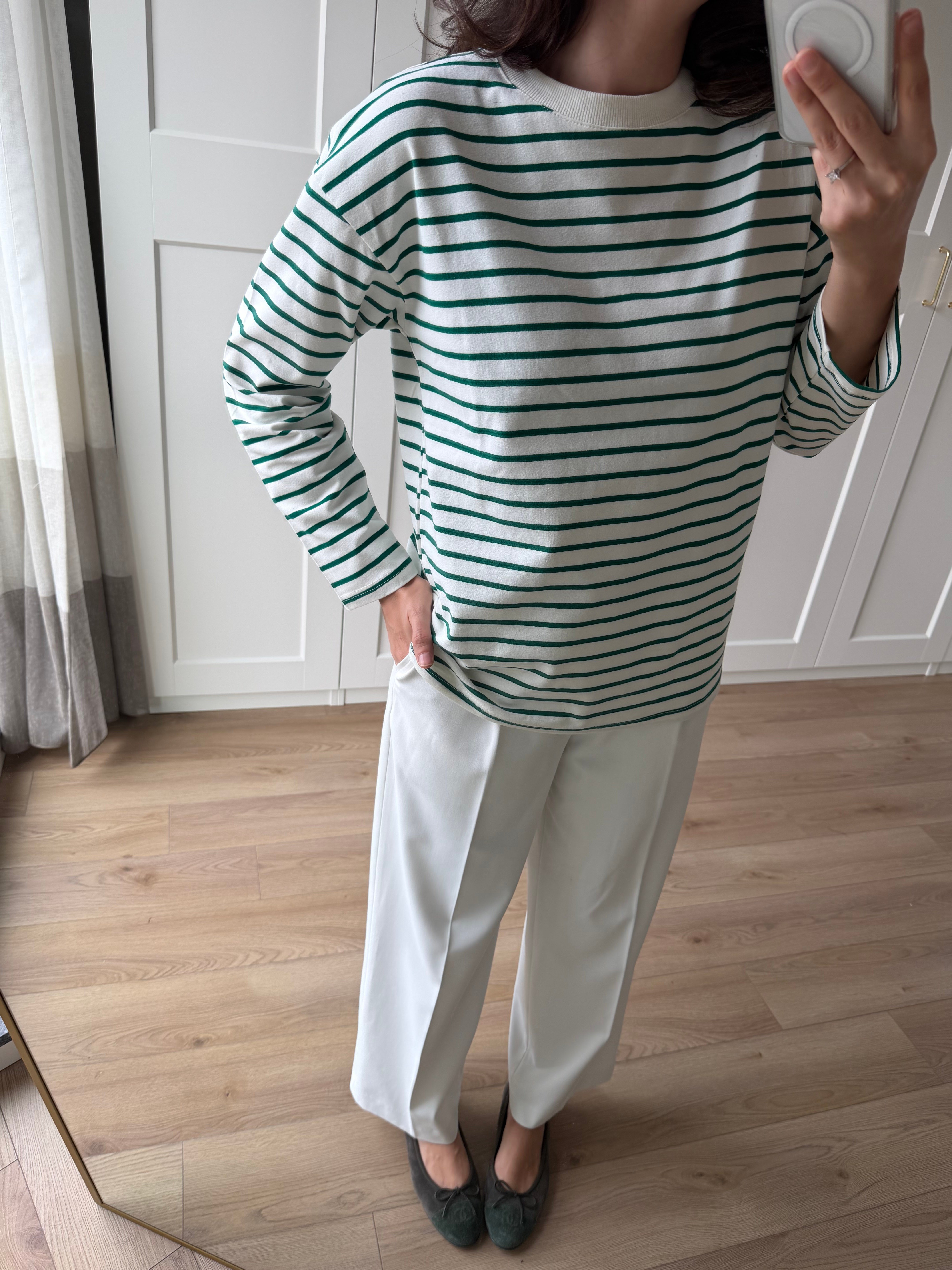 Yeşil Çizgili Pamuklu Sweatshirt 